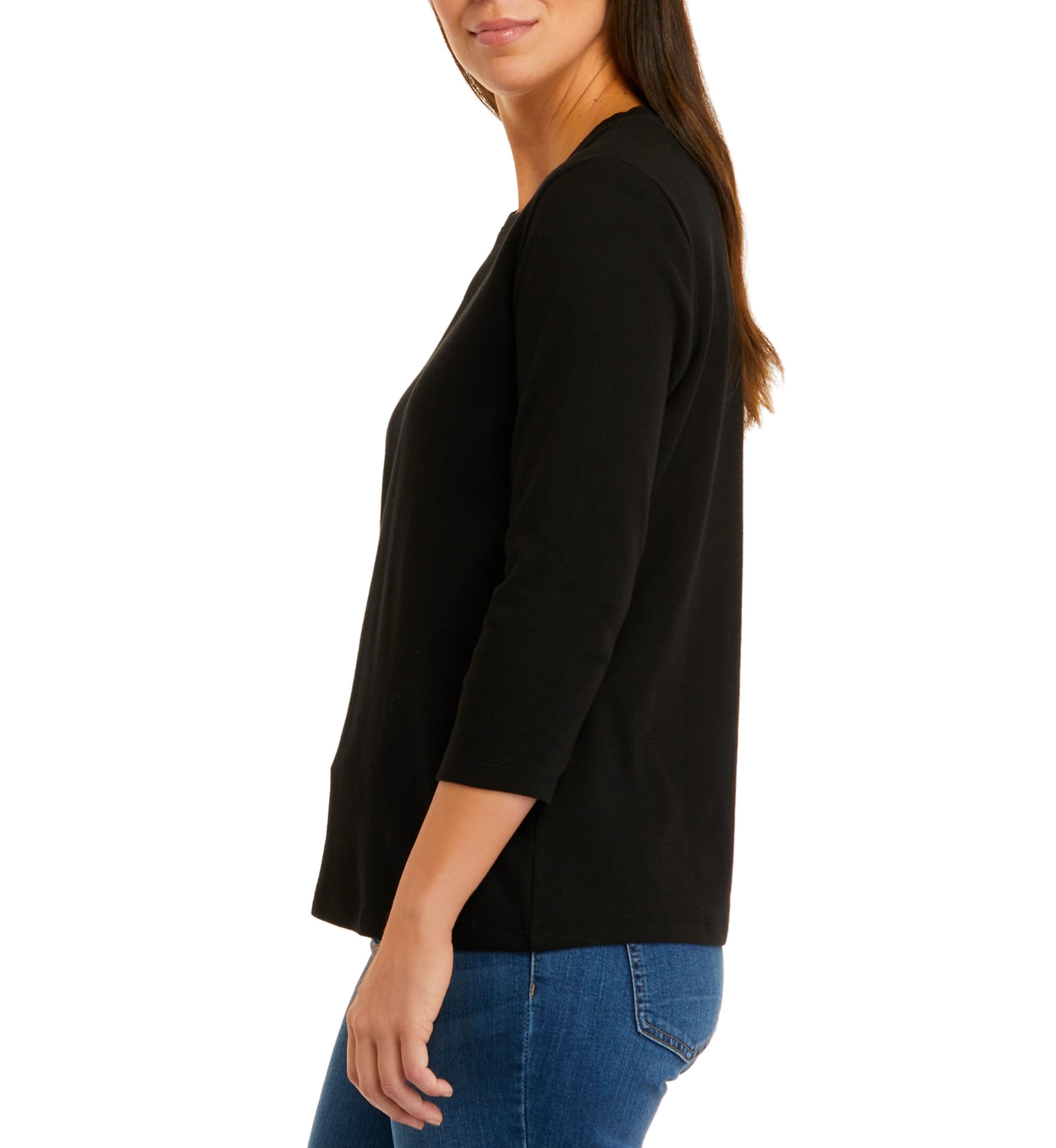 Petite 3/4 Sleeve Crew Neck Solid Top