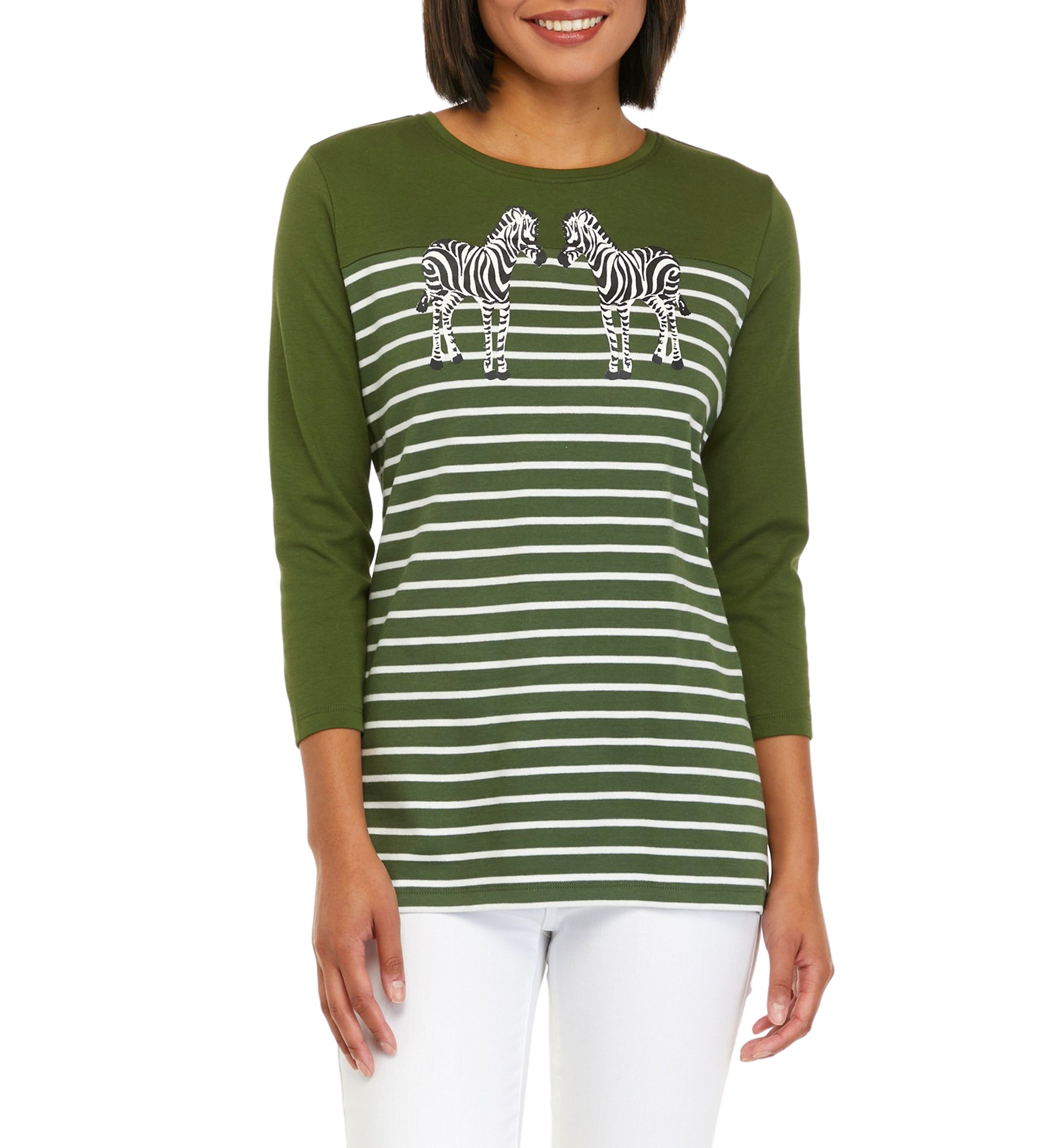 Womens 3/4 Sleeve Crew Neck Graphic Shirt