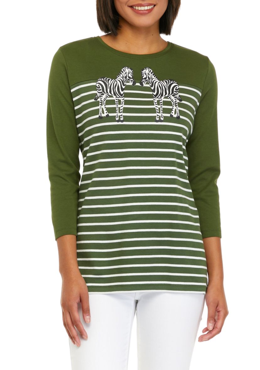 Womens 3/4 Sleeve Crew Neck Graphic Shirt