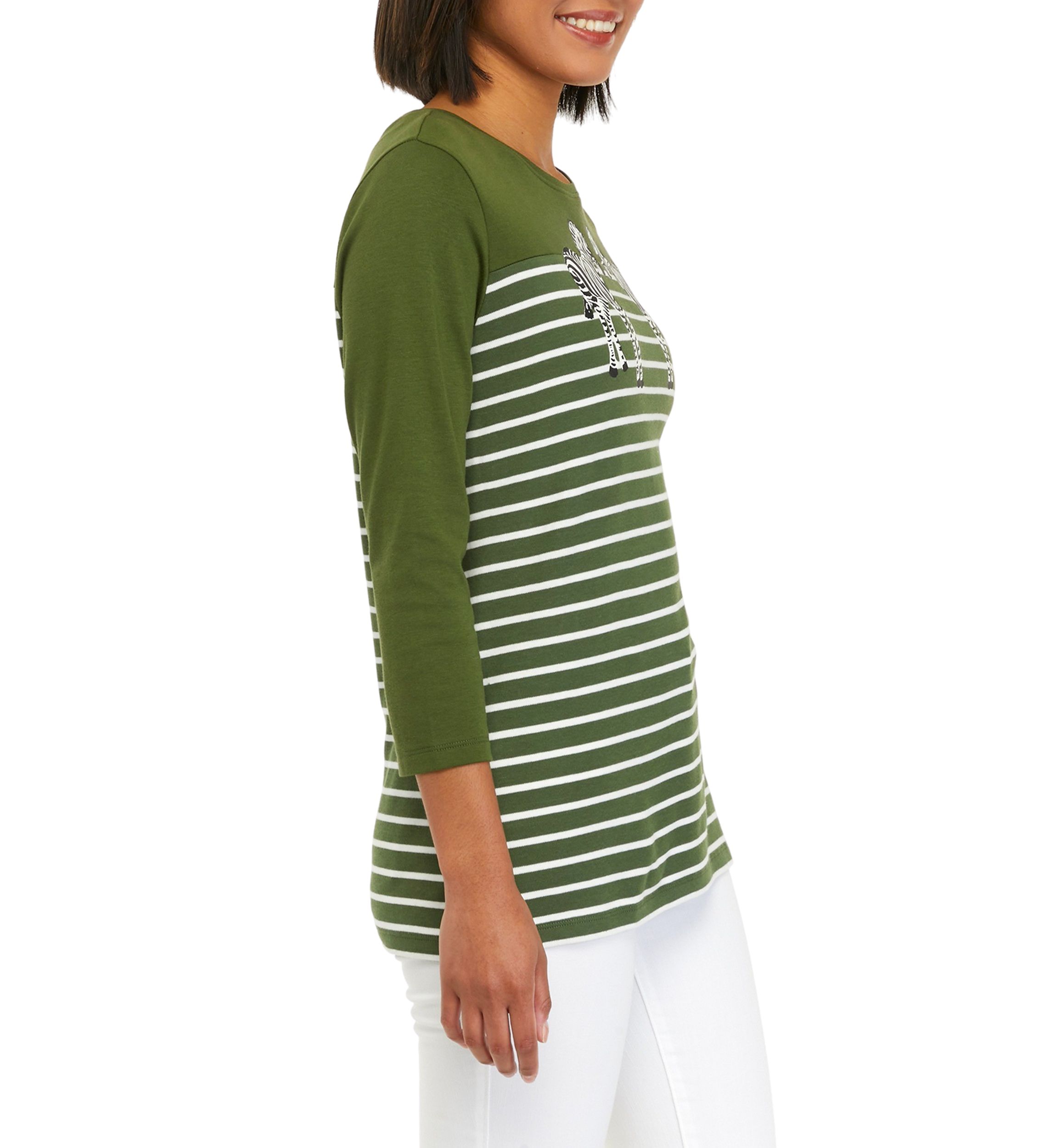 Womens 3/4 Sleeve Crew Neck Graphic Shirt