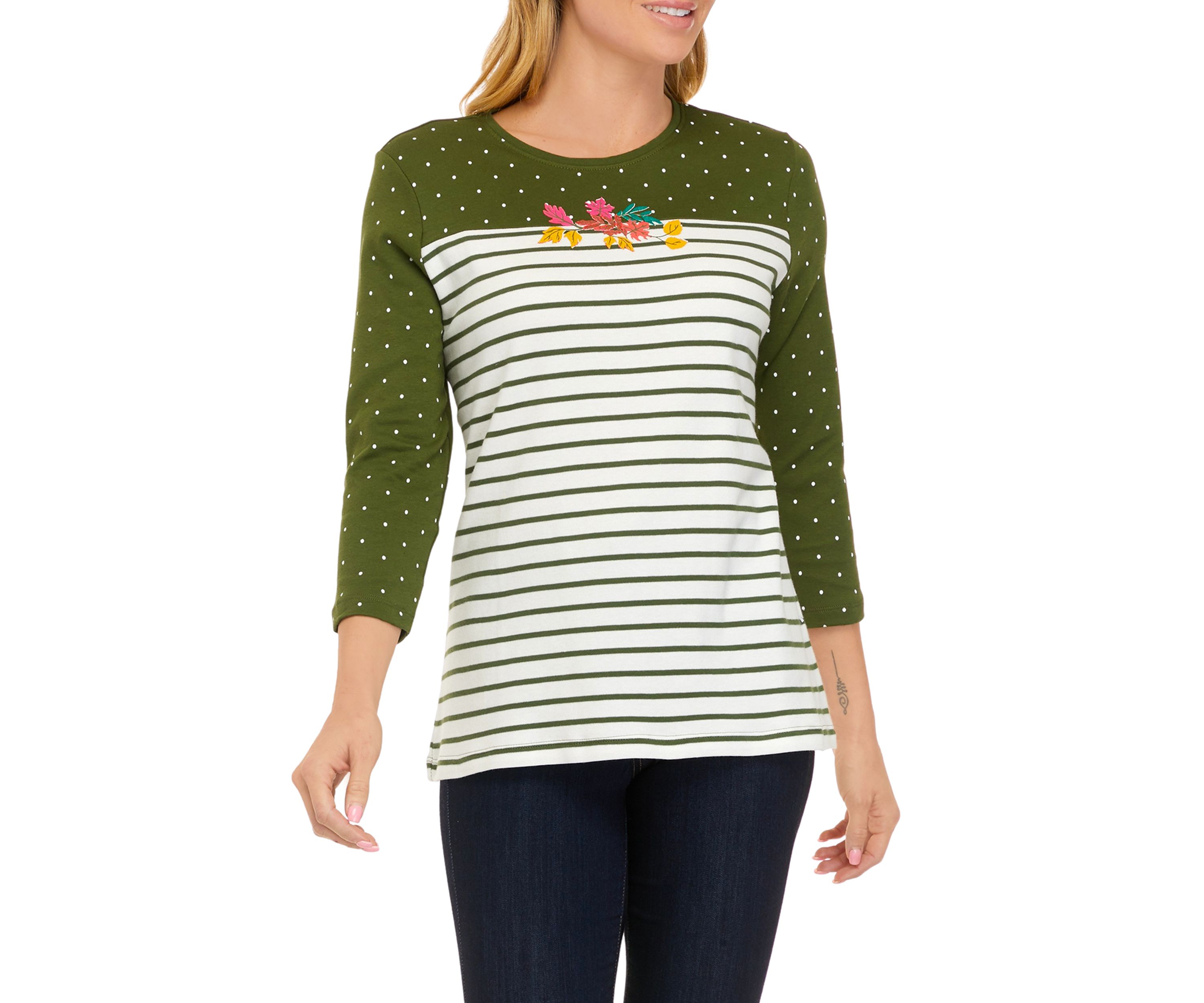 Womens Crew Neck Yoke Graphic Long Sleeve T-Shirt
