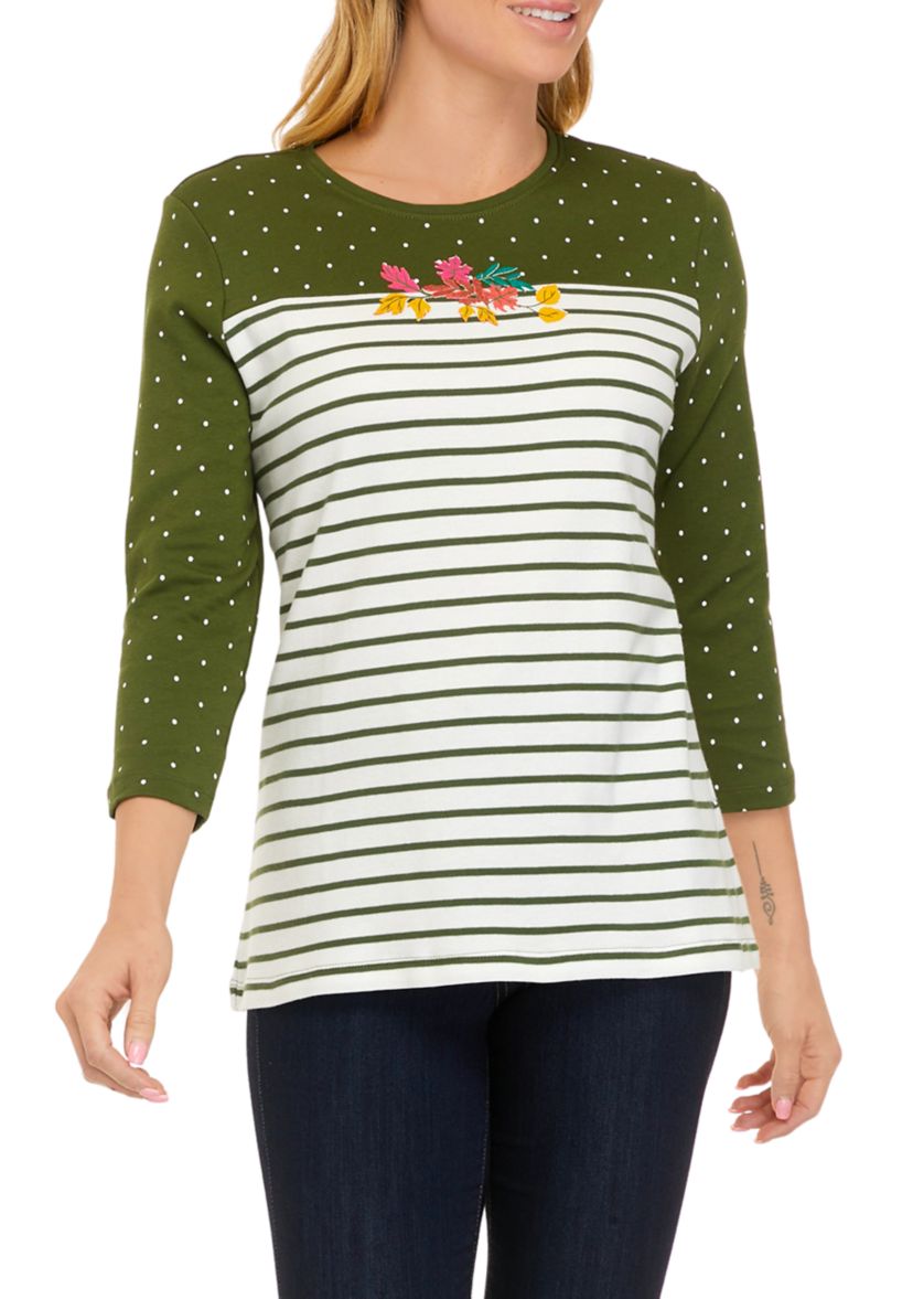 Womens Crew Neck Yoke Graphic Long Sleeve T-Shirt