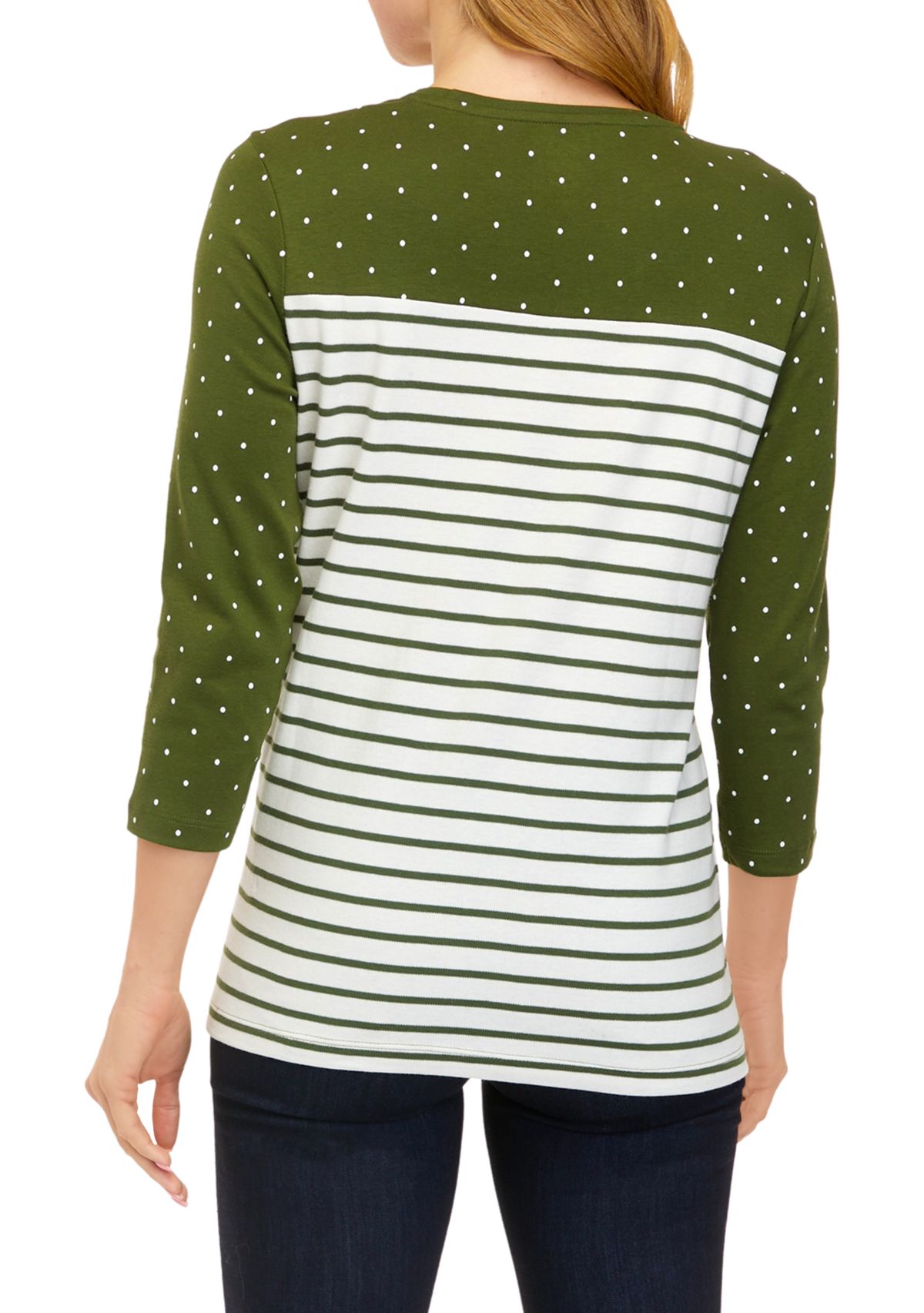 Womens Crew Neck Yoke Graphic Long Sleeve T-Shirt
