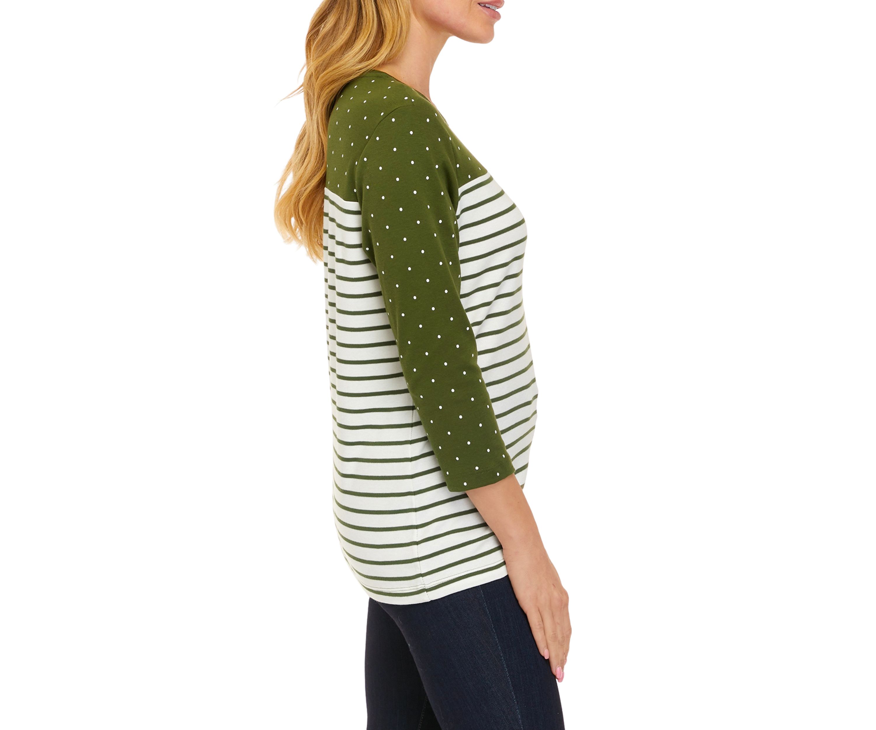 Womens Crew Neck Yoke Graphic Long Sleeve T-Shirt
