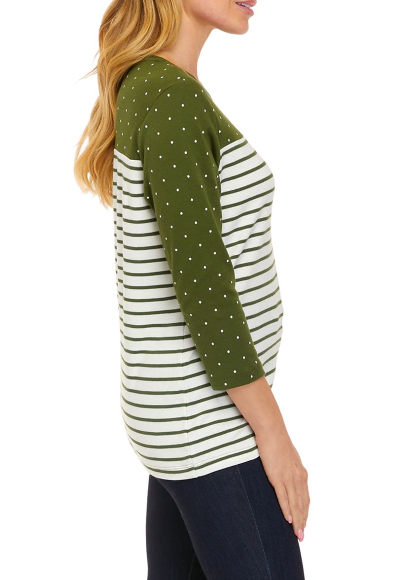 Womens Crew Neck Yoke Graphic Long Sleeve T-Shirt