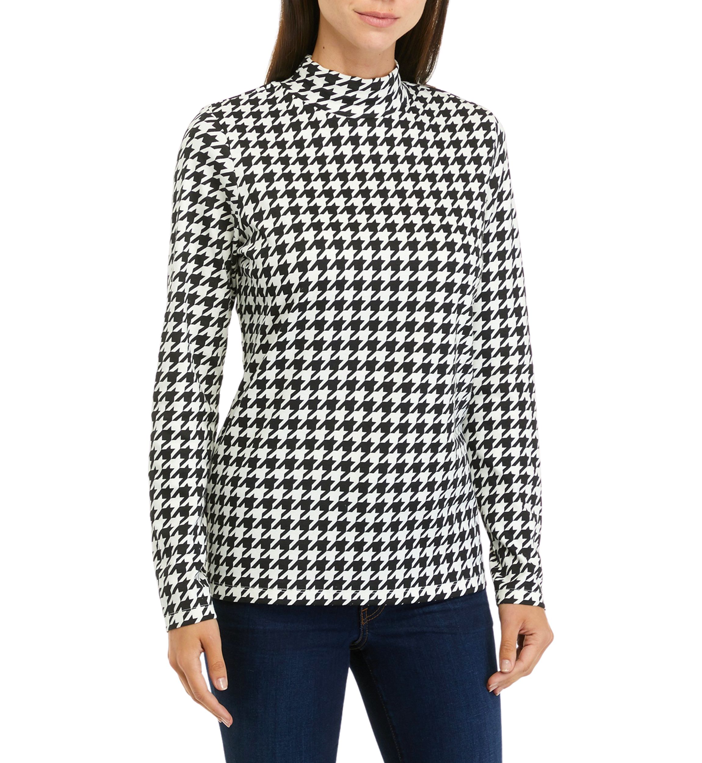 Long Sleeve Mock Neck Allover Print Top