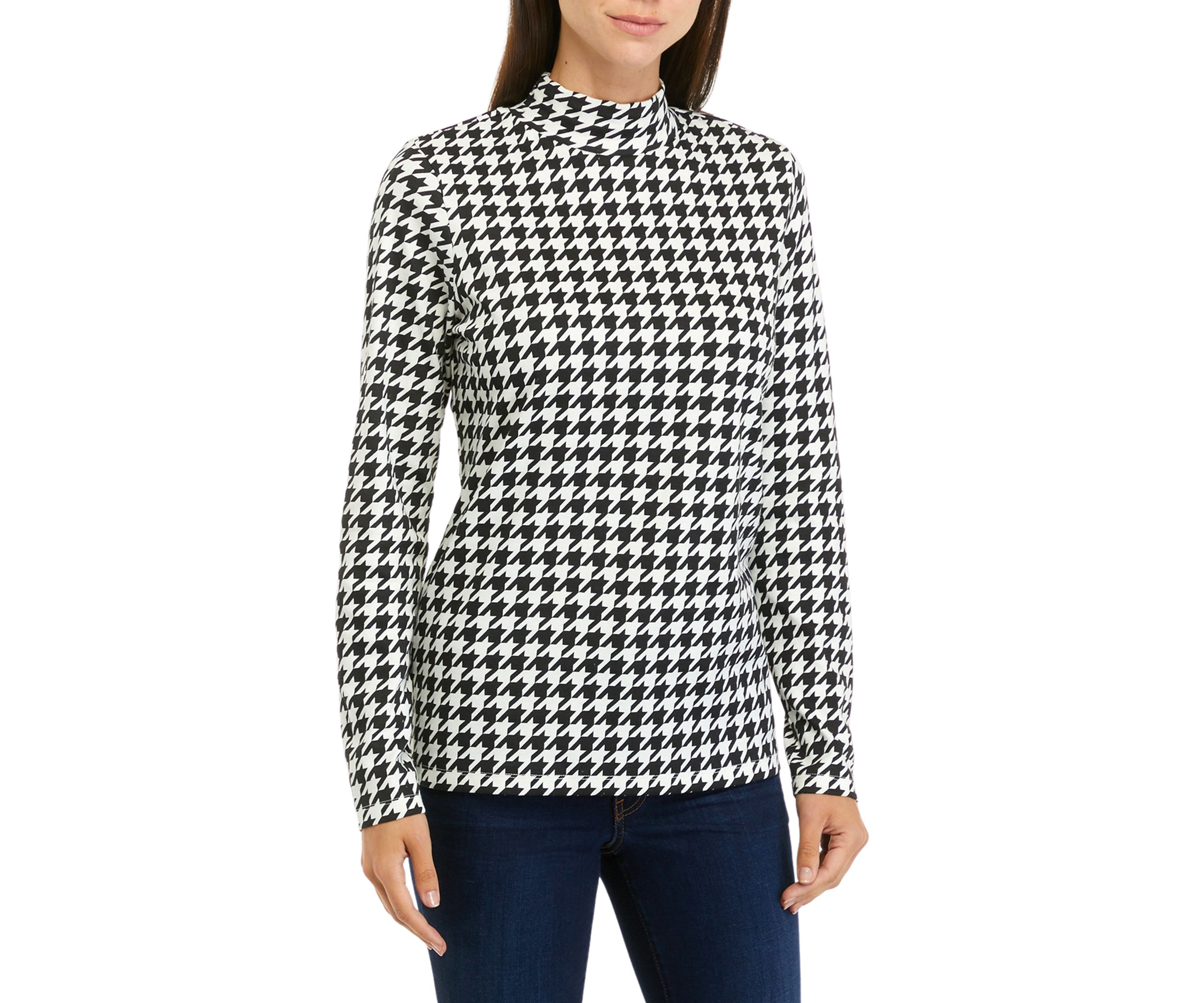 Long Sleeve Mock Neck Allover Print Top