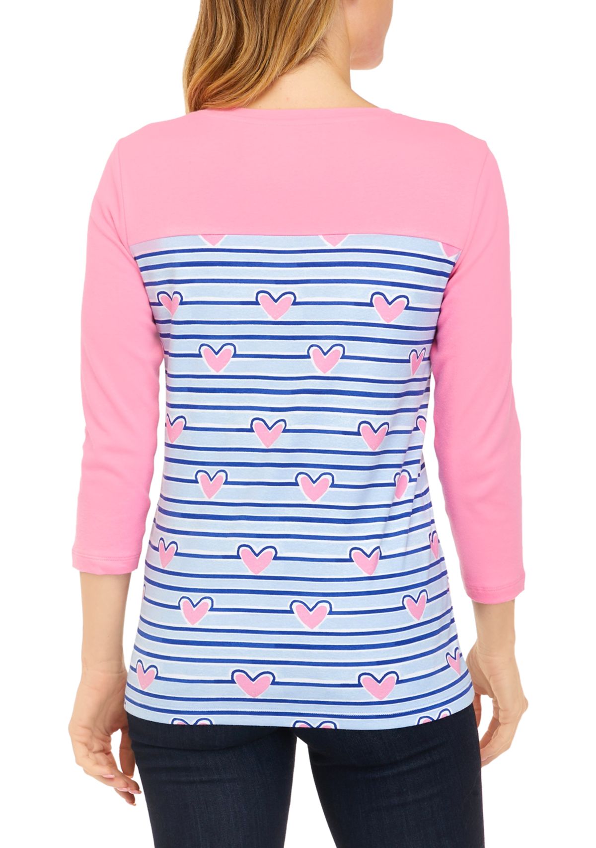 Womens 3/4 Sleeve Crew Neck Yoke Graphic Shirt