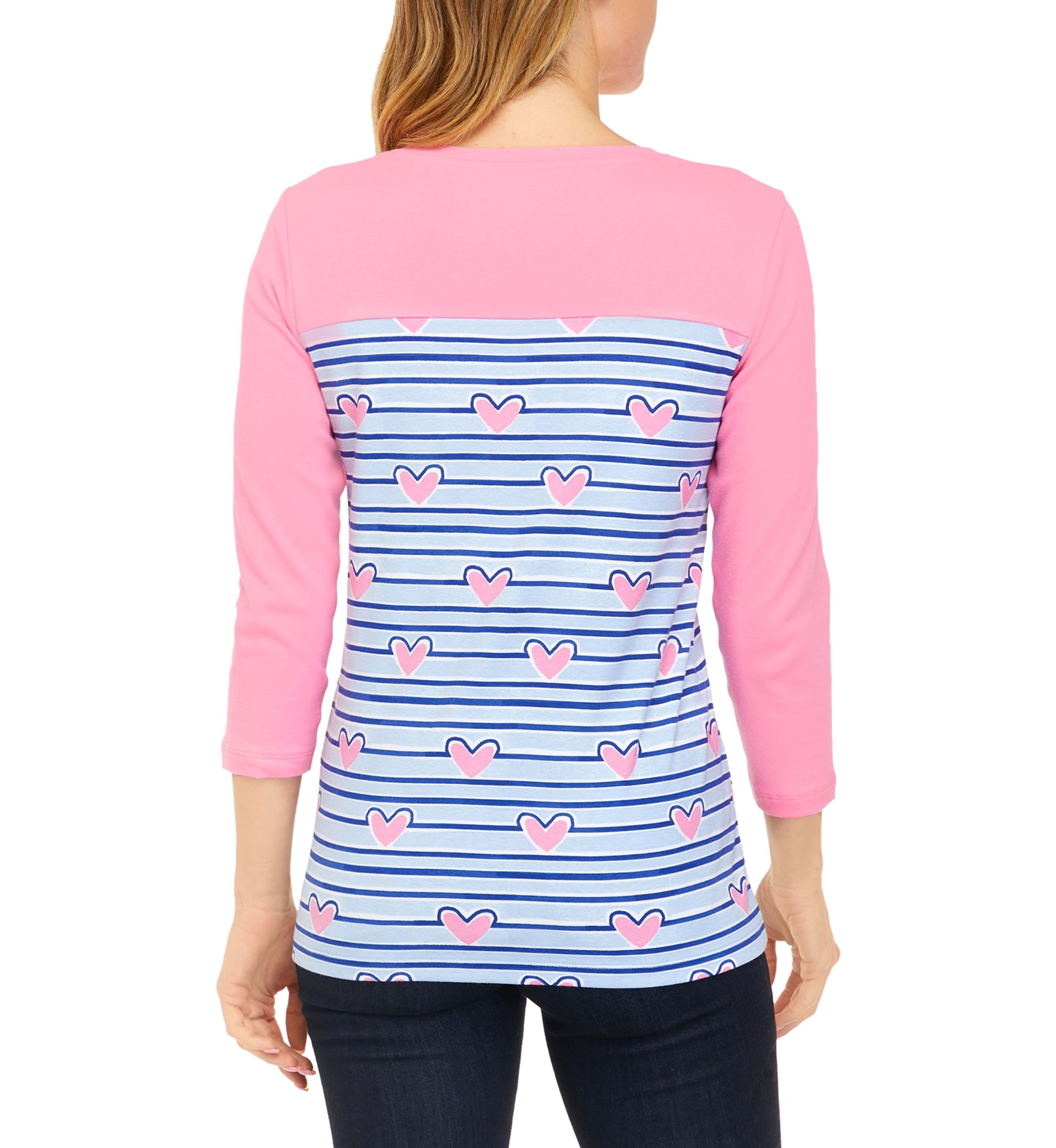 Womens 3/4 Sleeve Crew Neck Yoke Graphic Shirt
