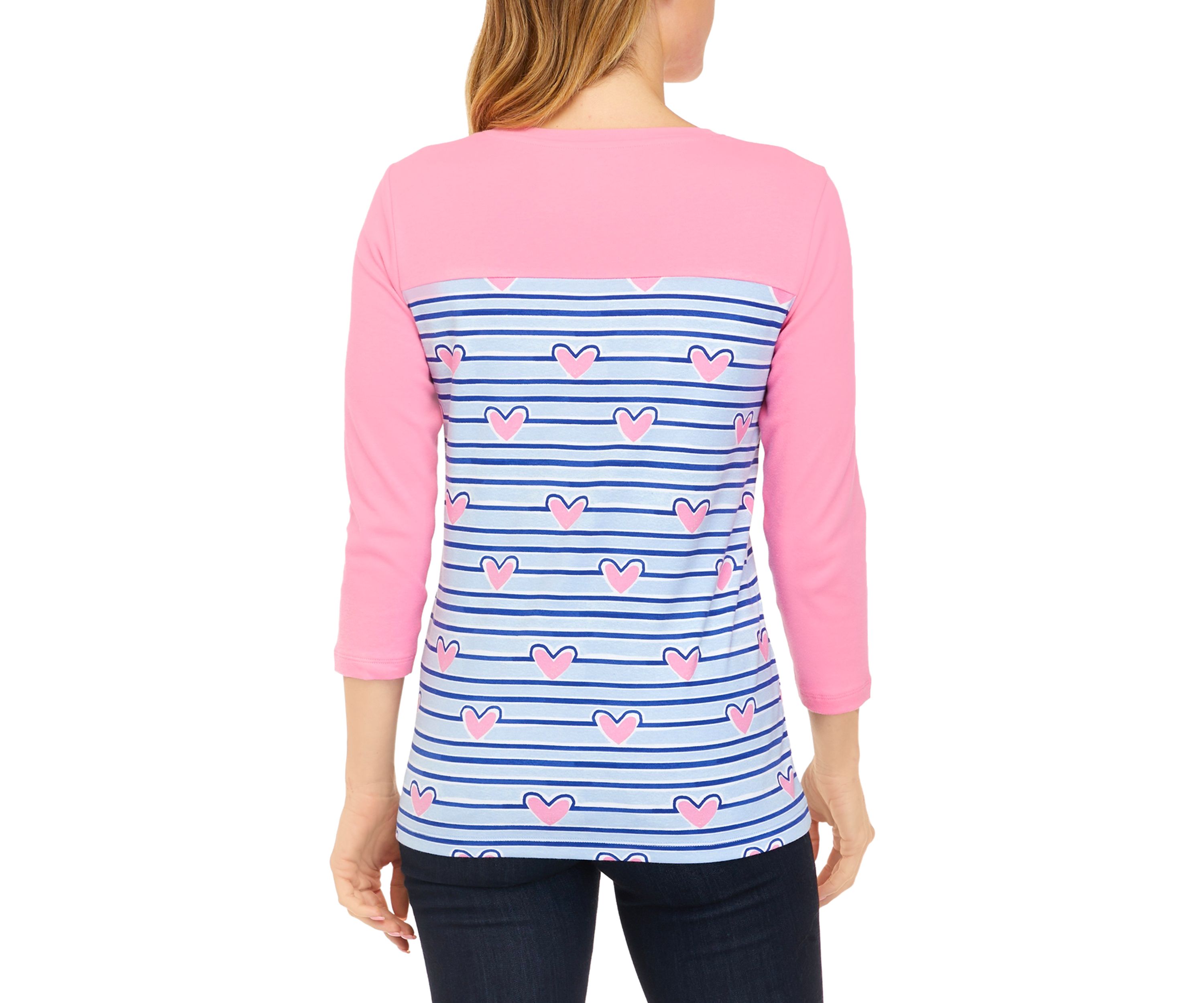 Womens 3/4 Sleeve Crew Neck Yoke Graphic Shirt