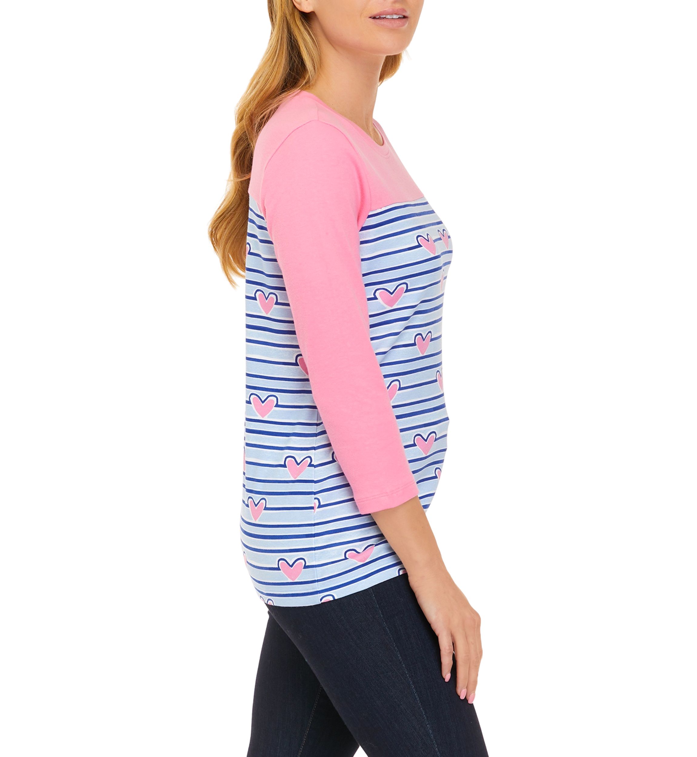 Womens 3/4 Sleeve Crew Neck Yoke Graphic Shirt