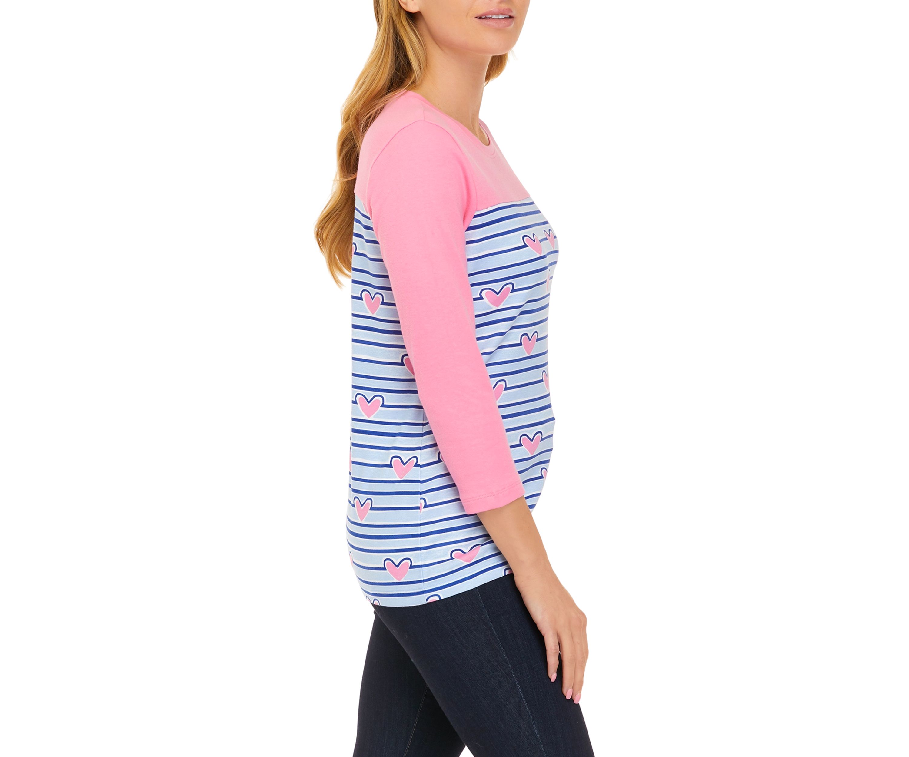 Womens 3/4 Sleeve Crew Neck Yoke Graphic Shirt