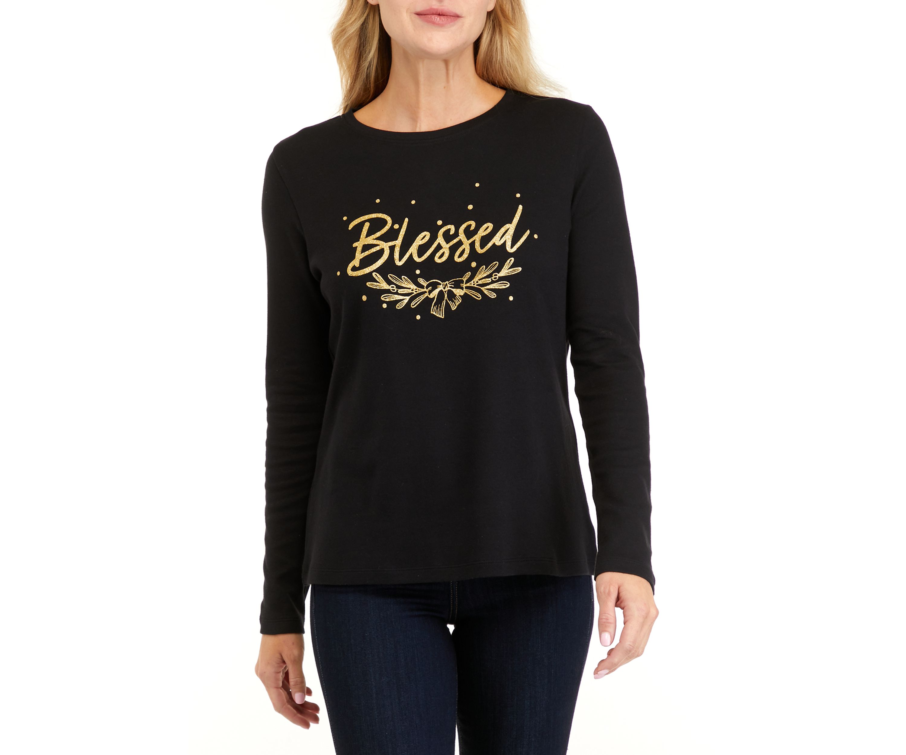 Womens Long Sleeve Round Neck Graphic T-Shirt