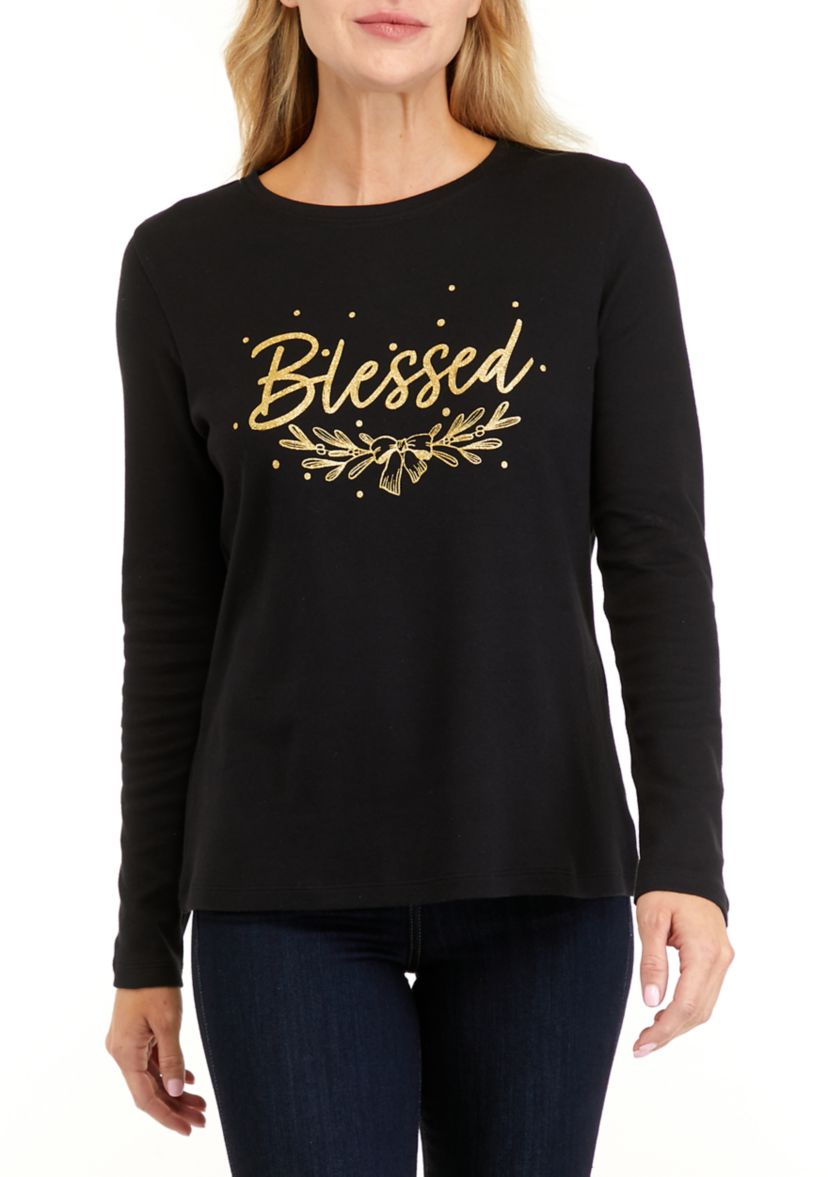 Womens Long Sleeve Round Neck Graphic T-Shirt
