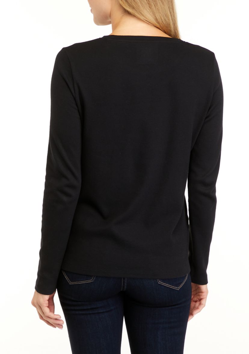 Womens Long Sleeve Round Neck Graphic T-Shirt