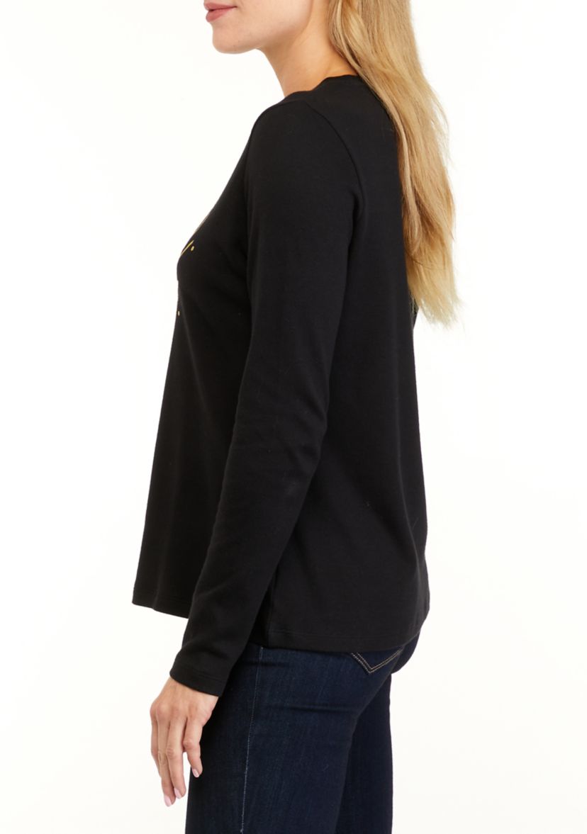 Womens Long Sleeve Round Neck Graphic T-Shirt