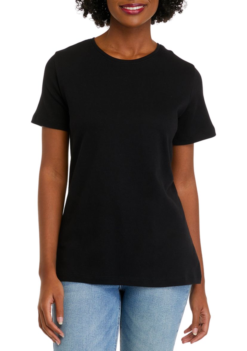 Womens Short Sleeve Crew Neck Solid T-Shirt