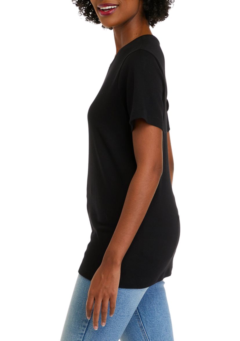 Womens Short Sleeve Crew Neck Solid T-Shirt