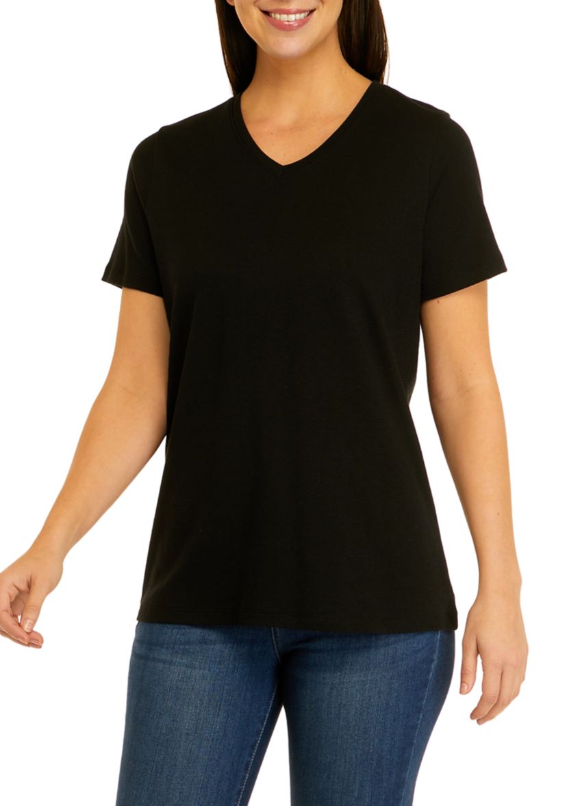 Womens Short Sleeve V-Neck Solid T-Shirt