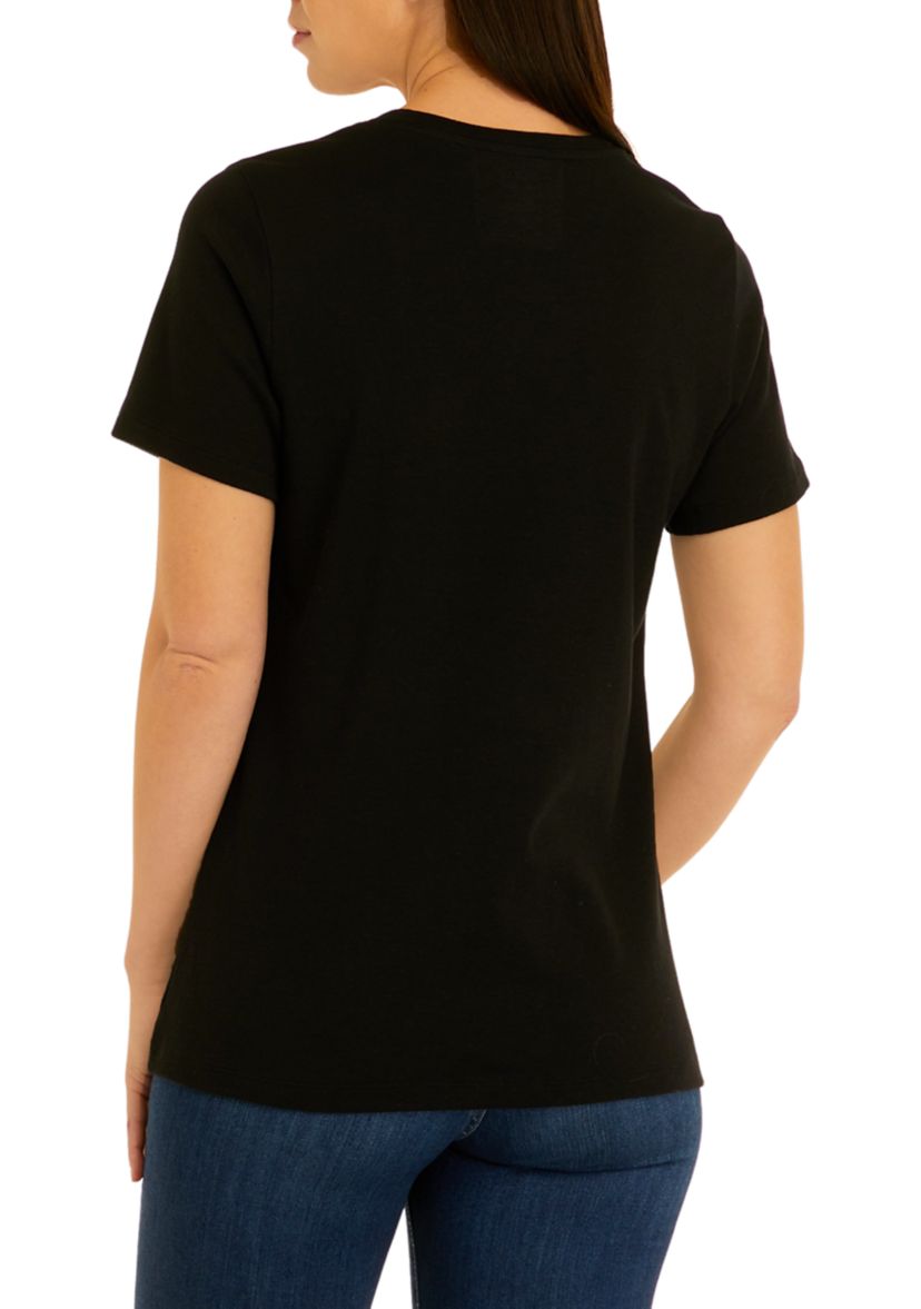 Womens Short Sleeve V-Neck Solid T-Shirt