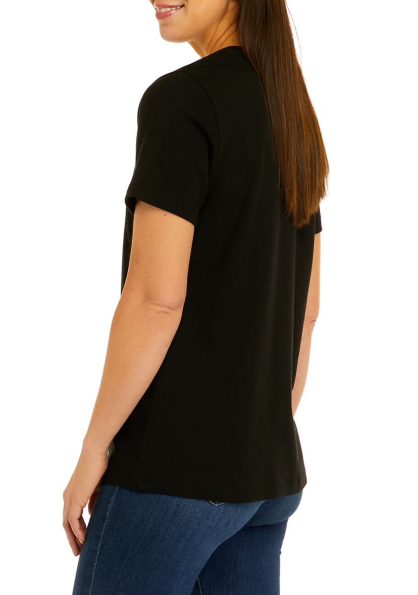 Womens Short Sleeve V-Neck Solid T-Shirt