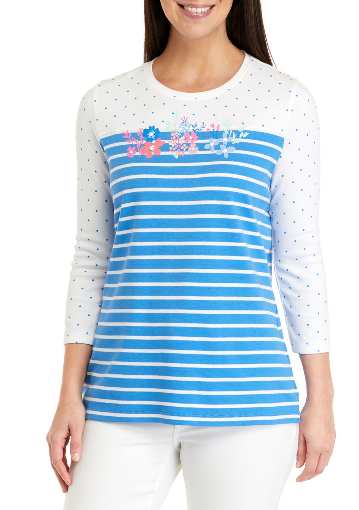 Womens 3/4 Sleeve Crew Neck Graphic T-Shirt