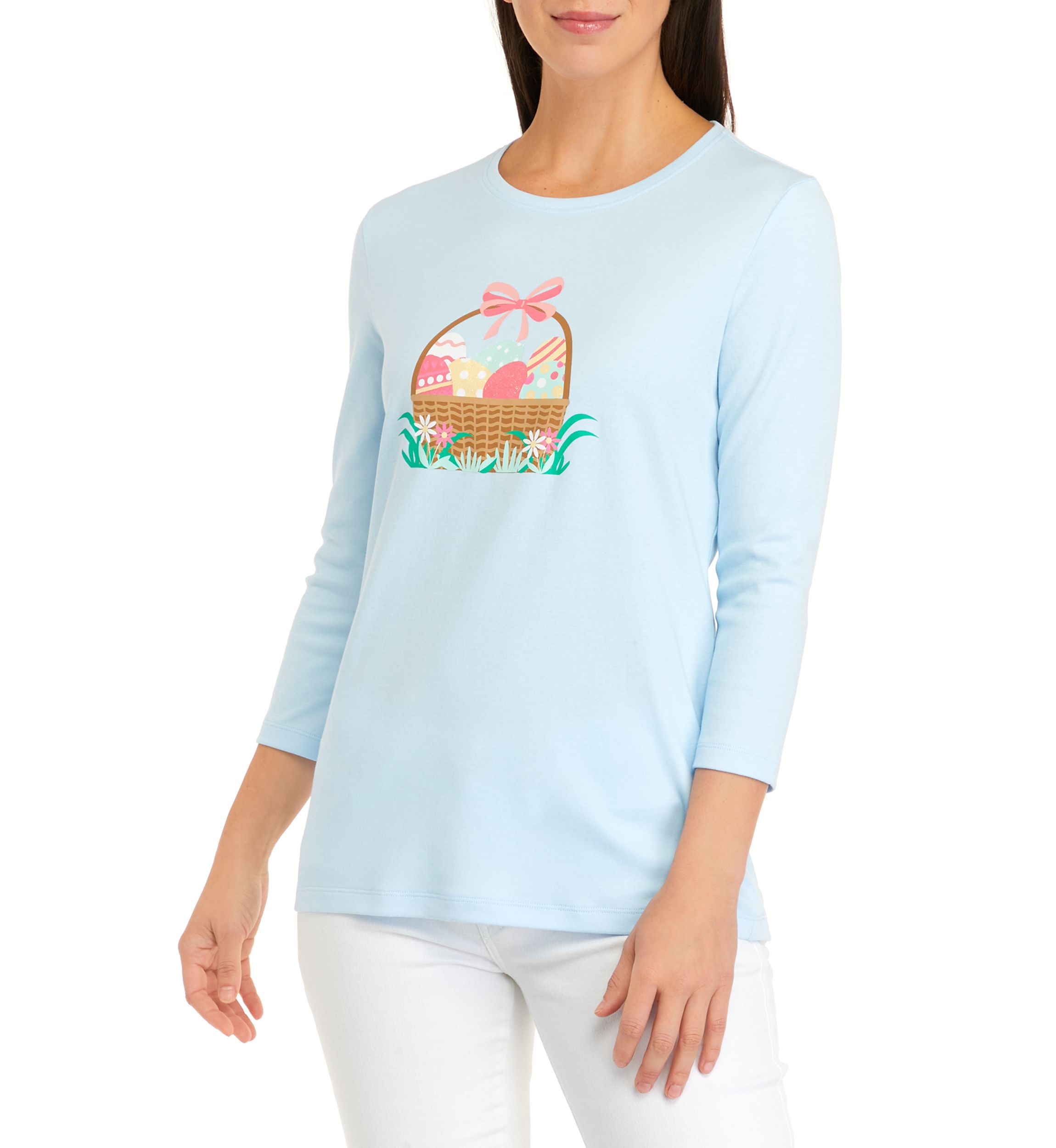Womens 3/4 Sleeve Crew Neck Graphic T-Shirt