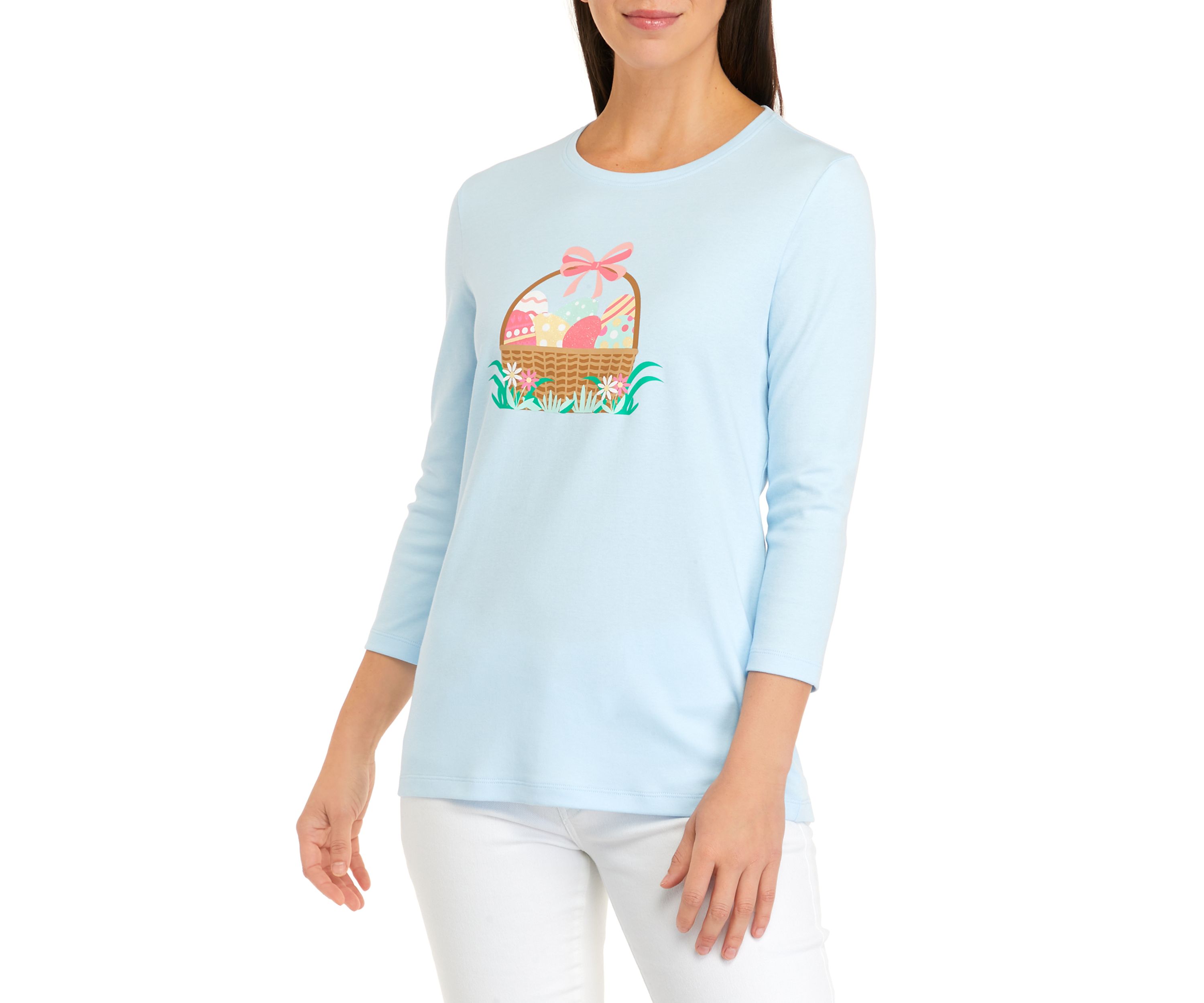 Womens 3/4 Sleeve Crew Neck Graphic T-Shirt
