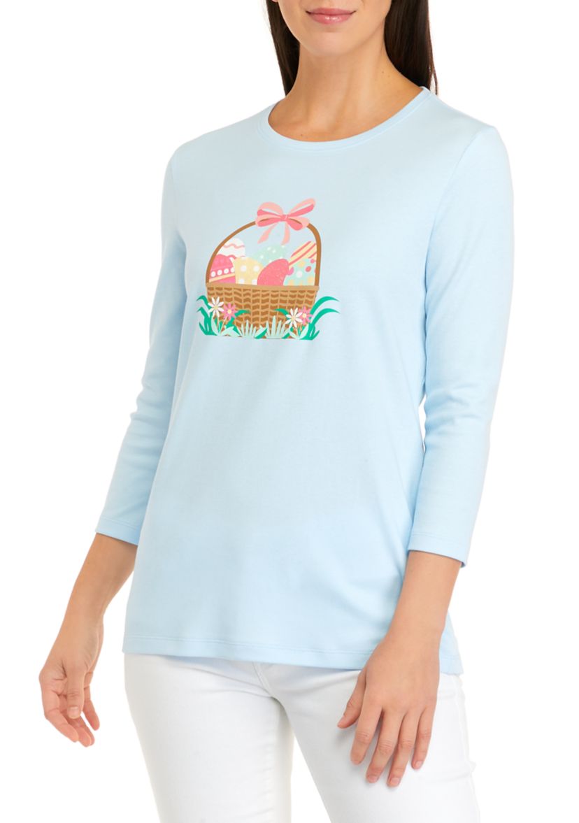 Womens 3/4 Sleeve Crew Neck Graphic T-Shirt