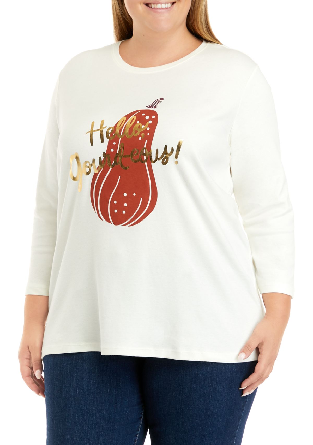 Plus Size 3/4 Sleeve Crew Neck Graphic T-Shirt 