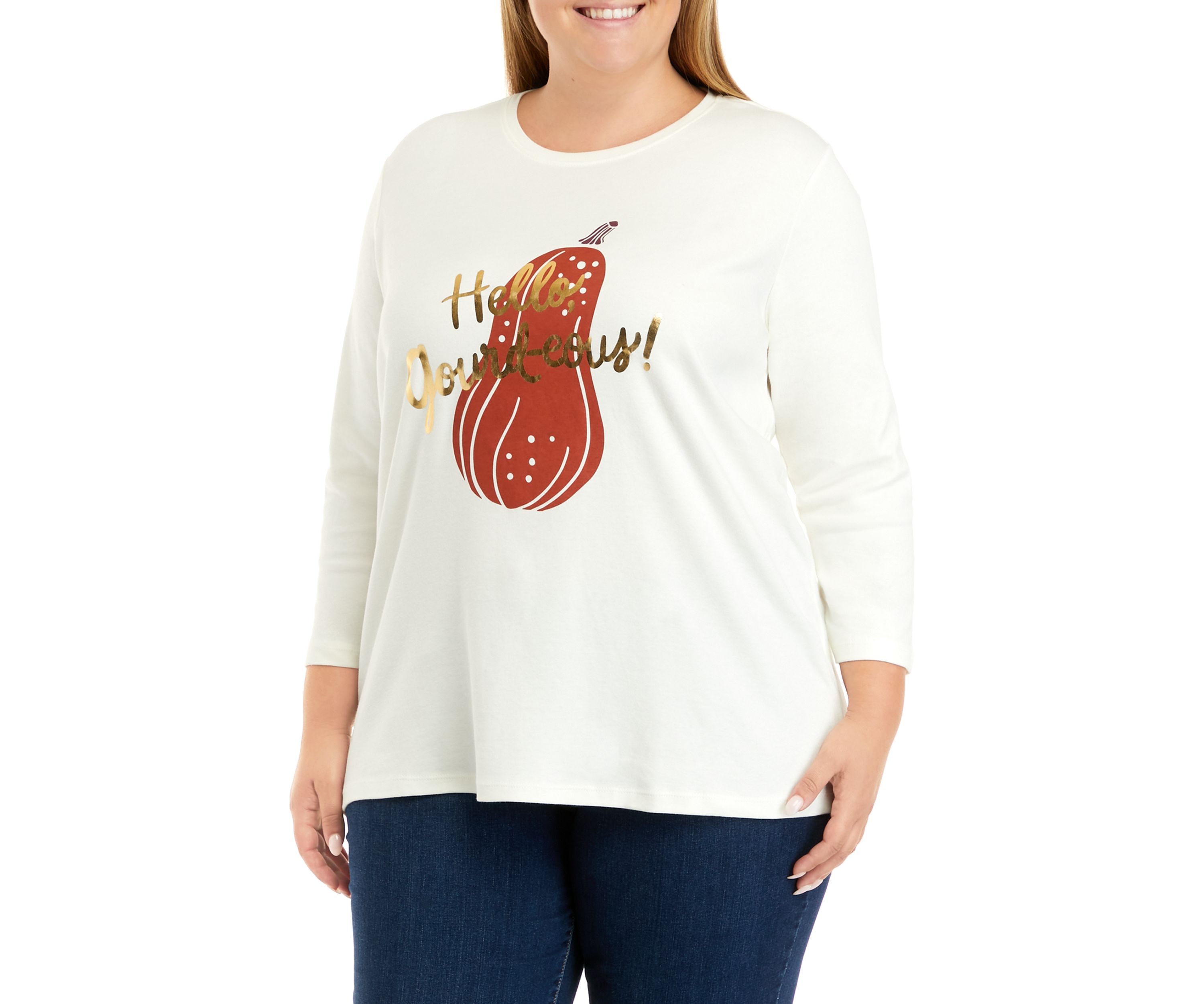 Plus Size 3/4 Sleeve Crew Neck Graphic T-Shirt 