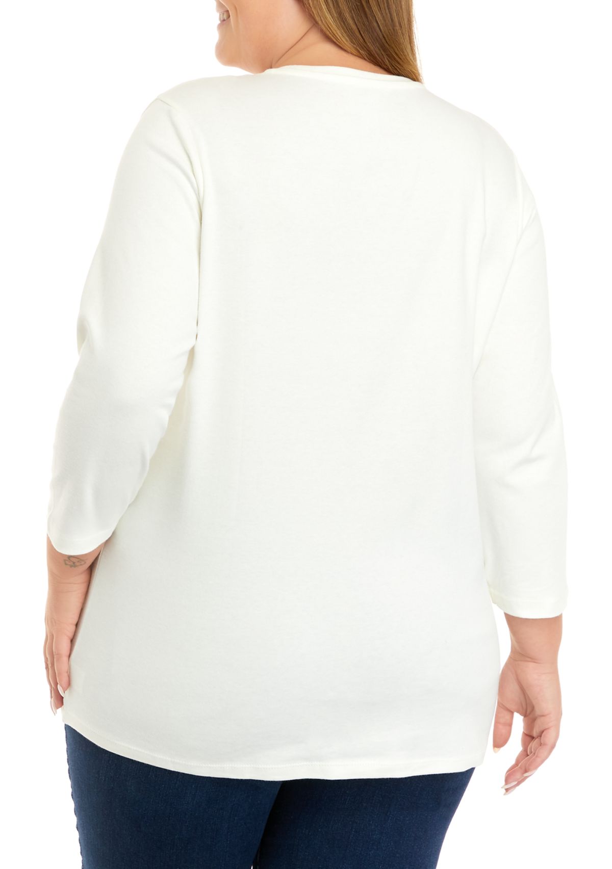 Plus Size 3/4 Sleeve Crew Neck Graphic T-Shirt 