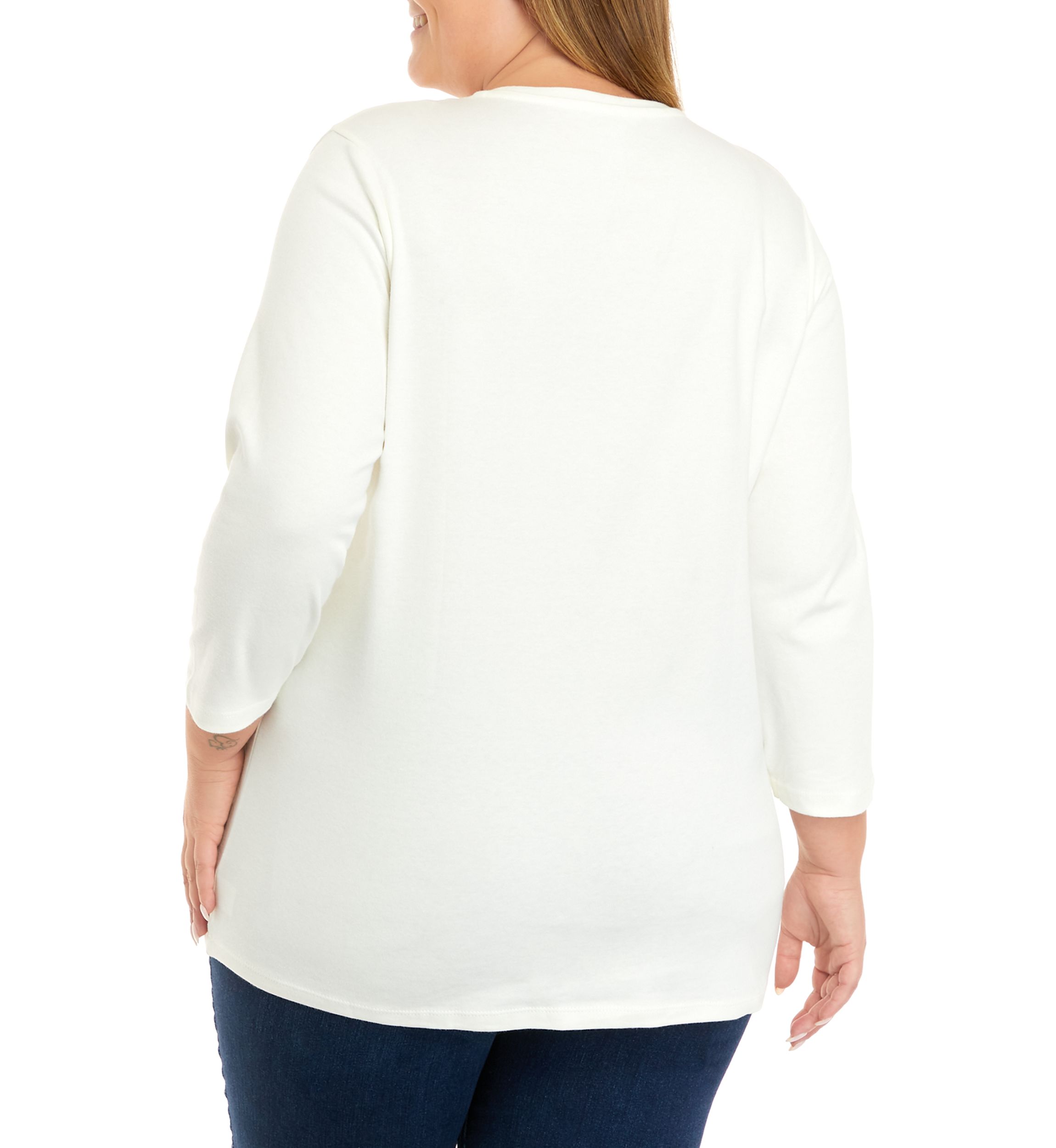 Plus Size 3/4 Sleeve Crew Neck Graphic T-Shirt 