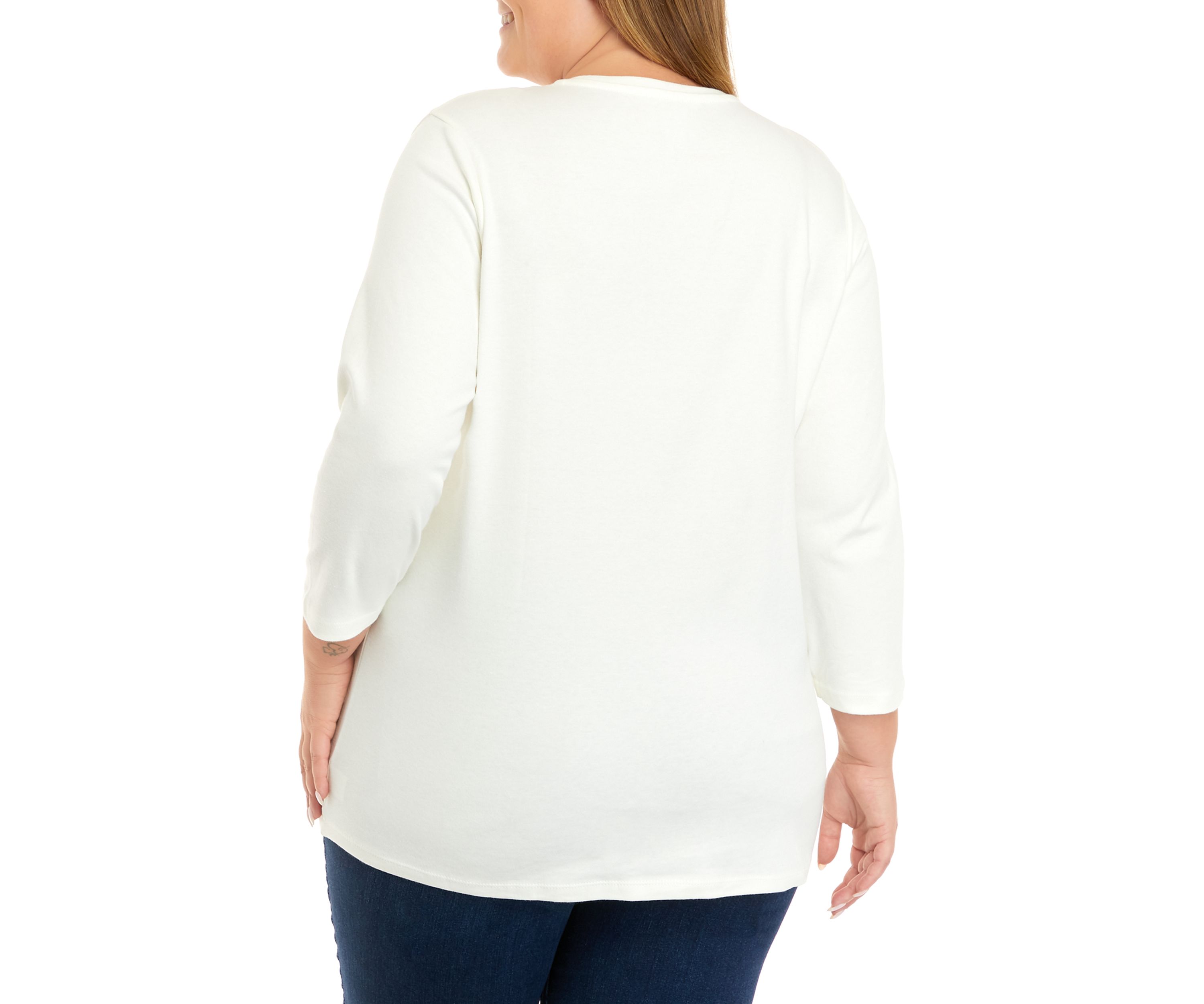 Plus Size 3/4 Sleeve Crew Neck Graphic T-Shirt 