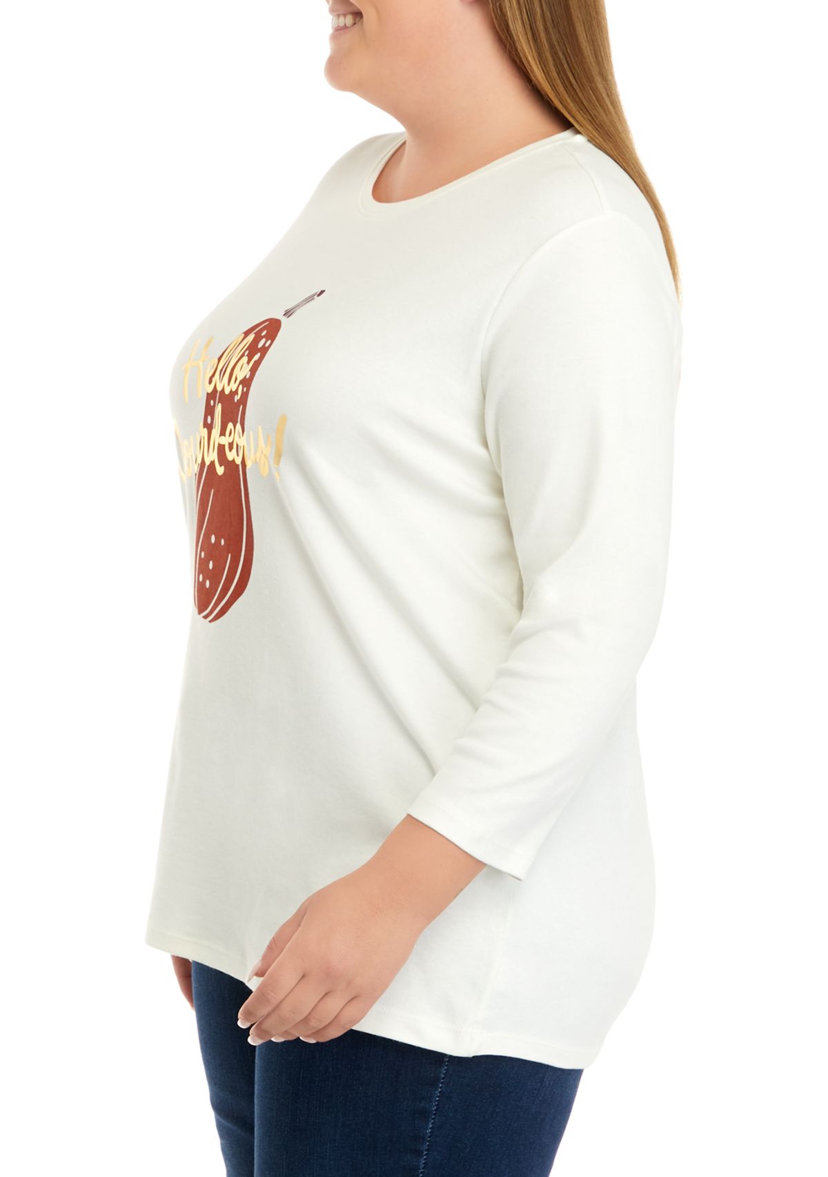 Plus Size 3/4 Sleeve Crew Neck Graphic T-Shirt 