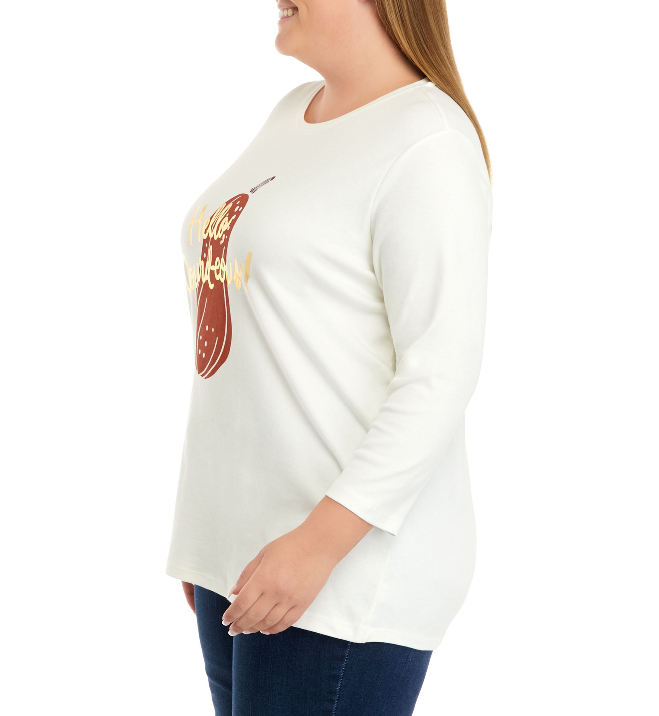 Plus Size 3/4 Sleeve Crew Neck Graphic T-Shirt 