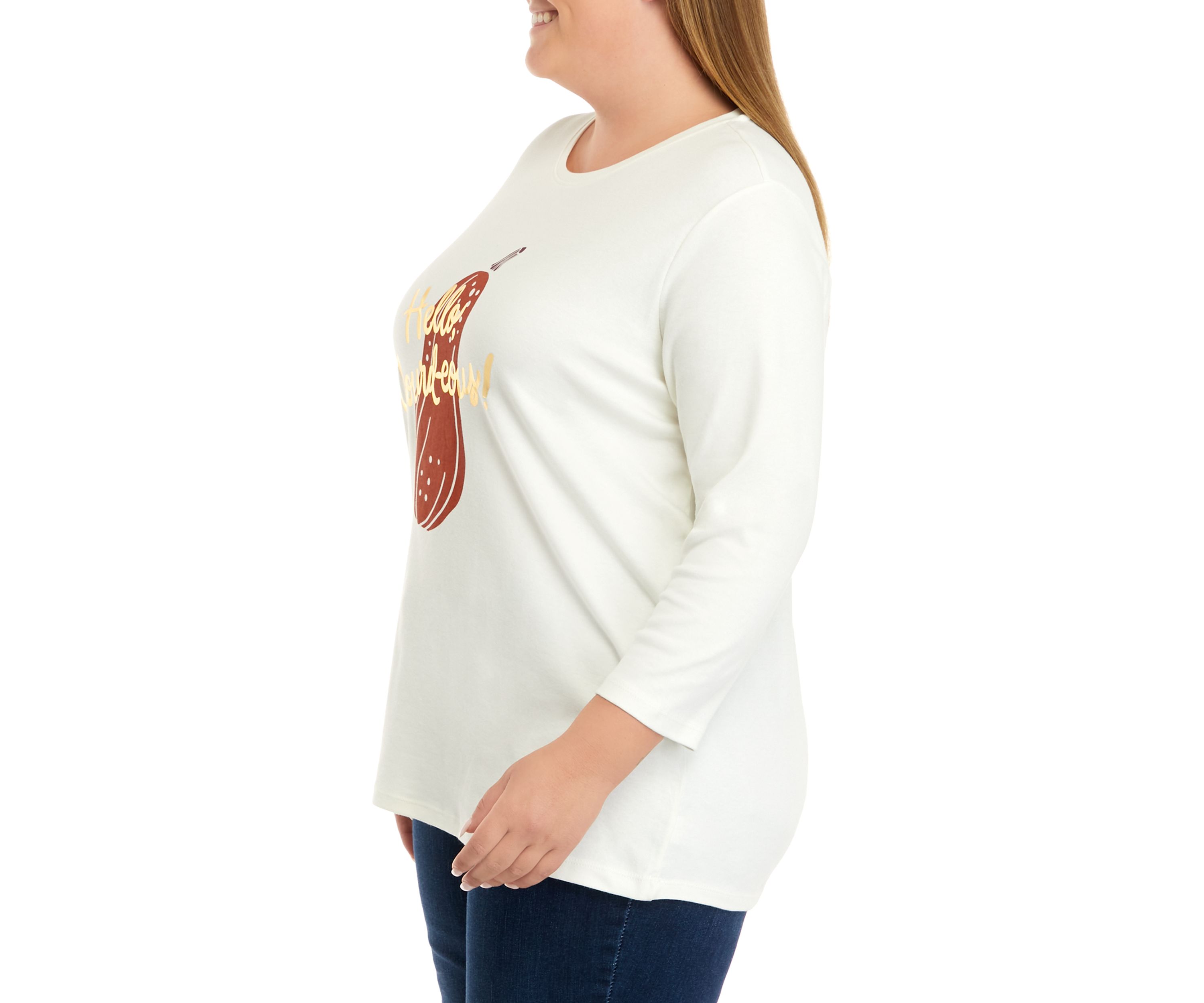 Plus Size 3/4 Sleeve Crew Neck Graphic T-Shirt 