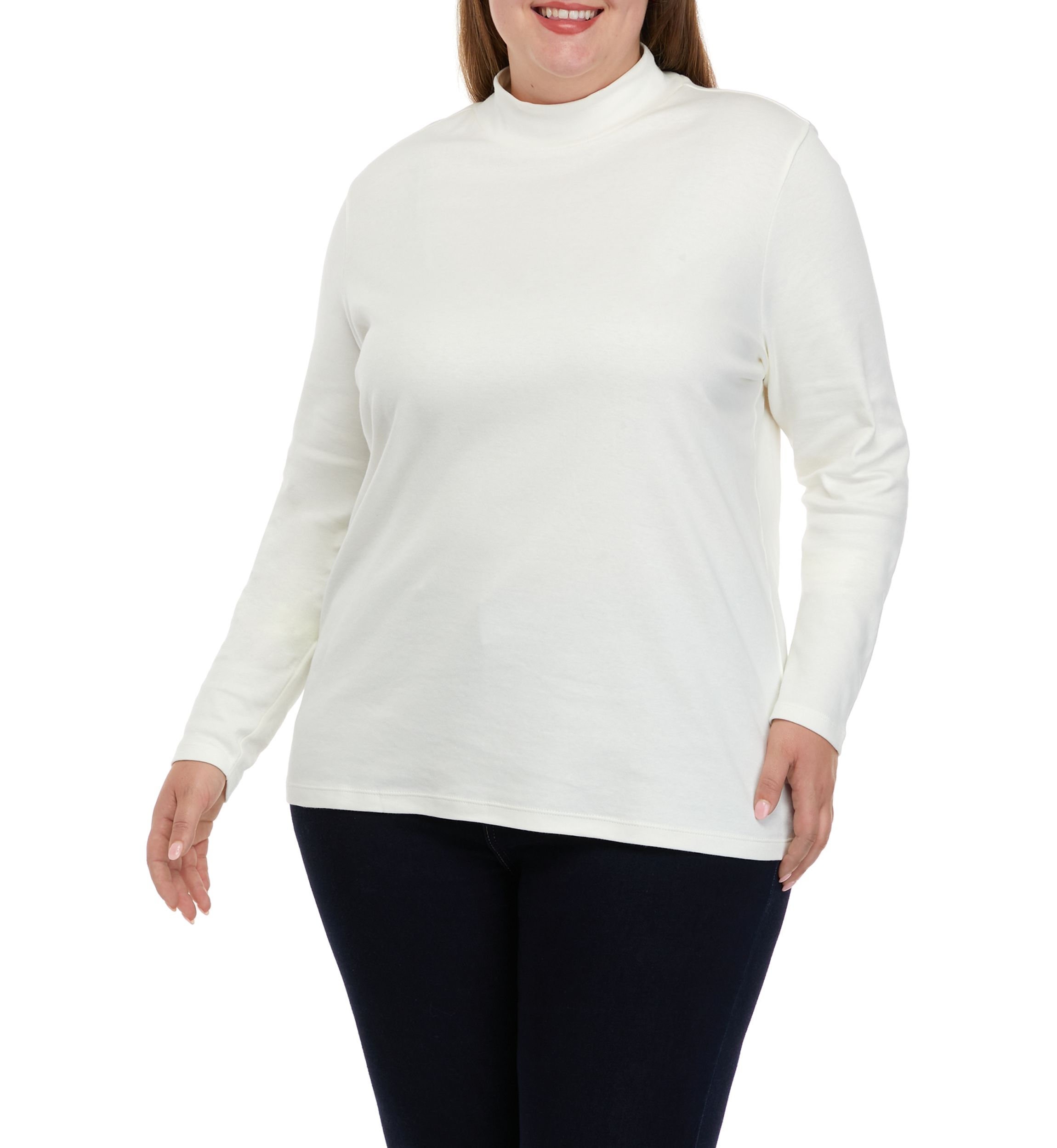 Plus Size Long Sleeve Mock Neck Solid Top