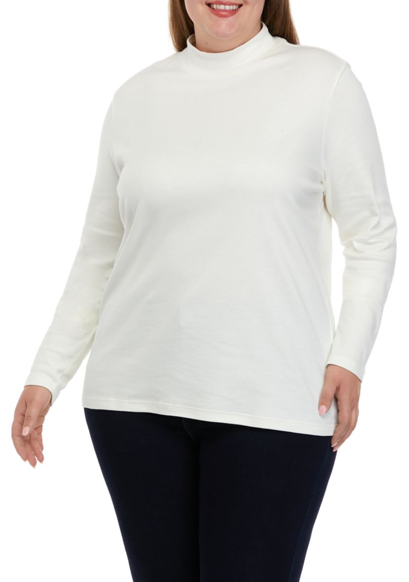 Plus Size Long Sleeve Mock Neck Solid Top