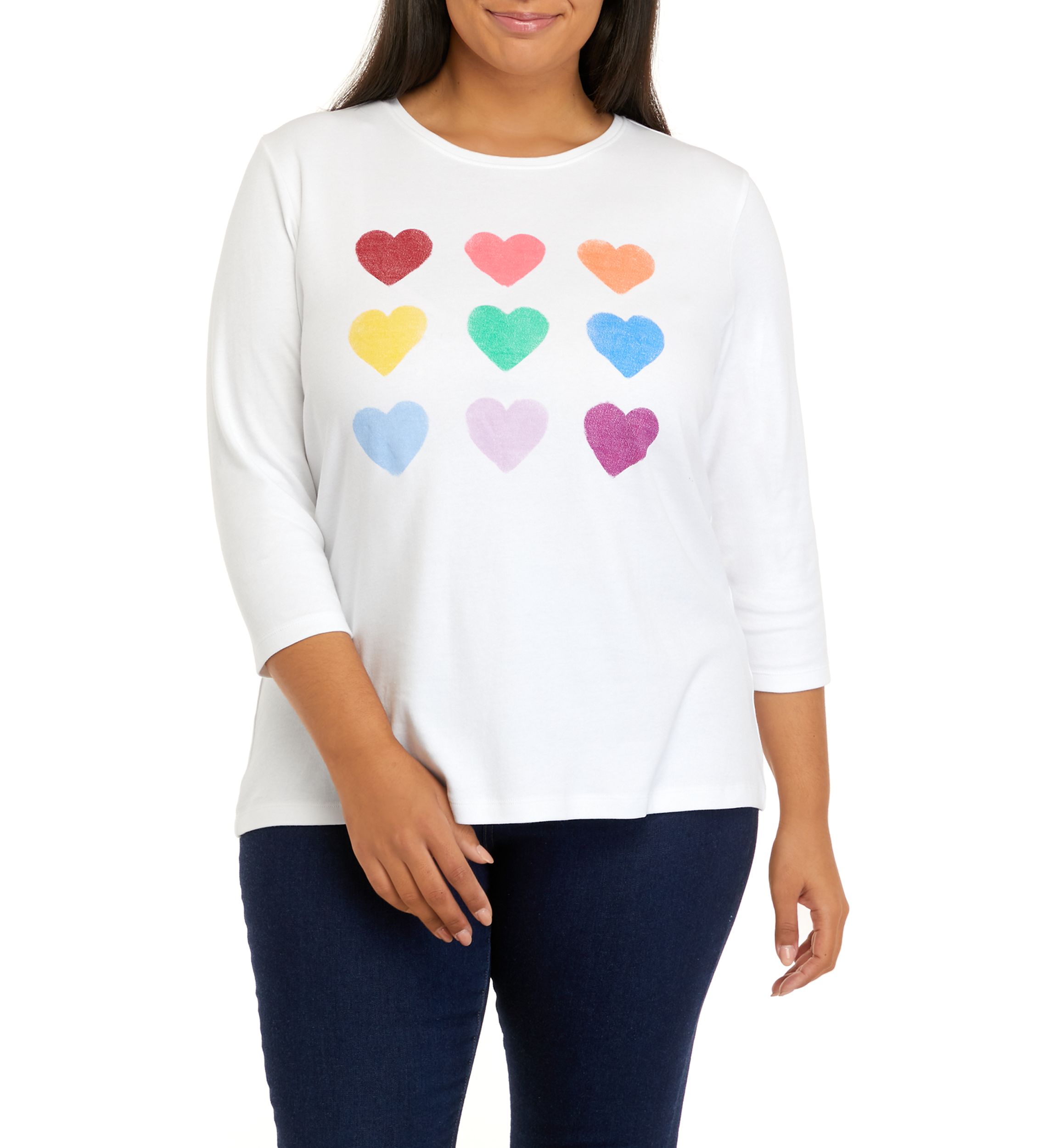 Plus Size 3/4 Sleeve Crew Neck Graphic T-Shirt