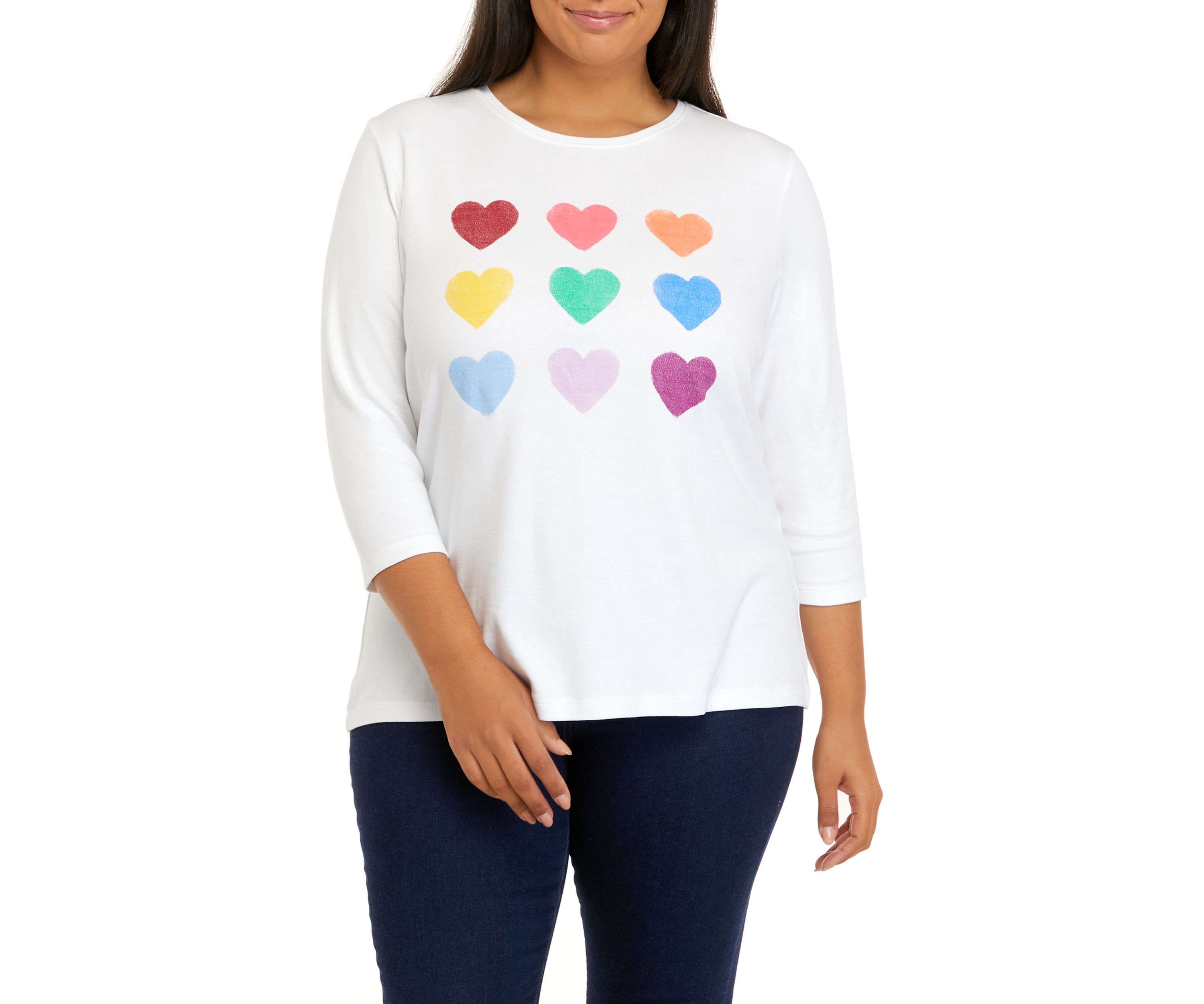 Plus Size 3/4 Sleeve Crew Neck Graphic T-Shirt