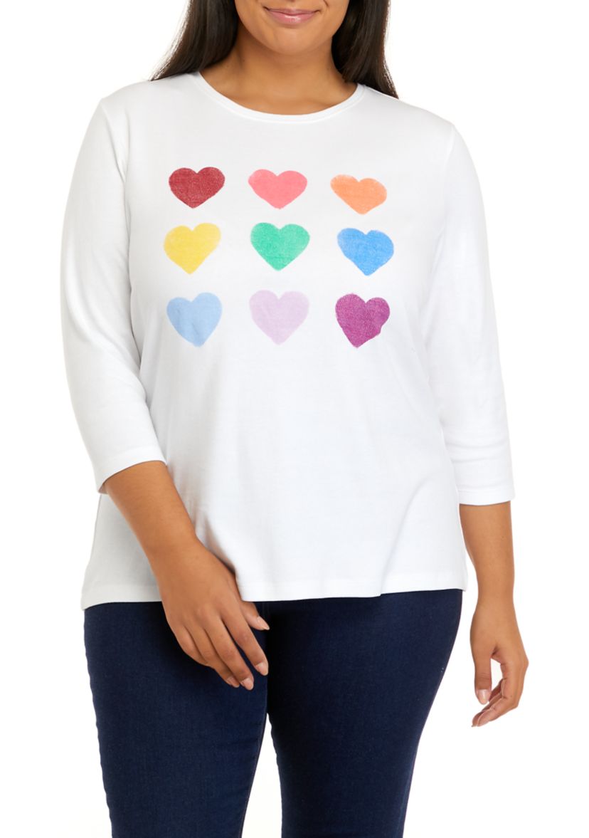 Plus Size 3/4 Sleeve Crew Neck Graphic T-Shirt