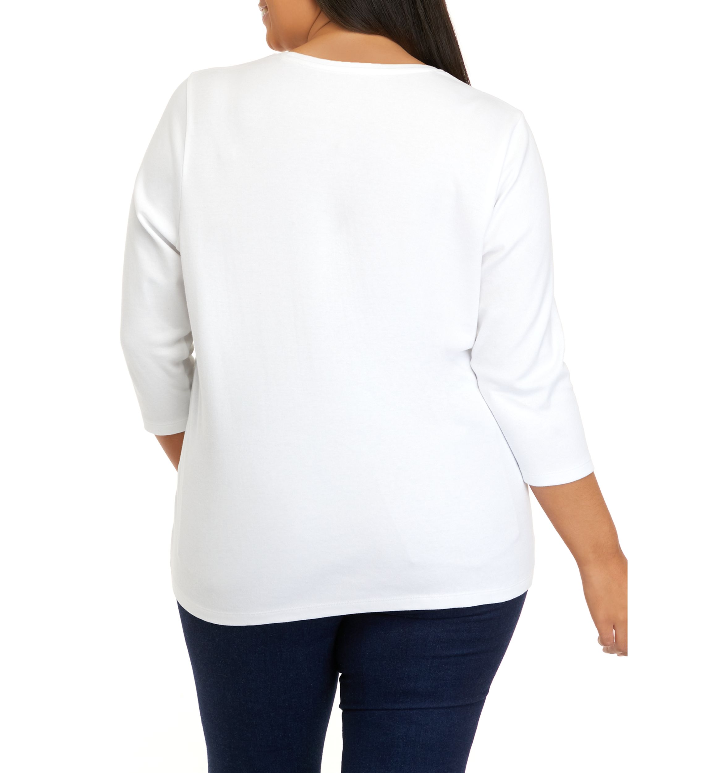 Plus Size 3/4 Sleeve Crew Neck Graphic T-Shirt
