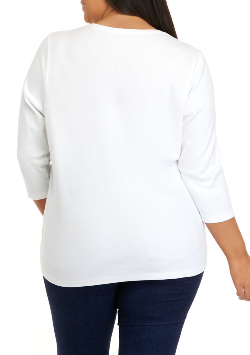 Plus Size 3/4 Sleeve Crew Neck Graphic T-Shirt