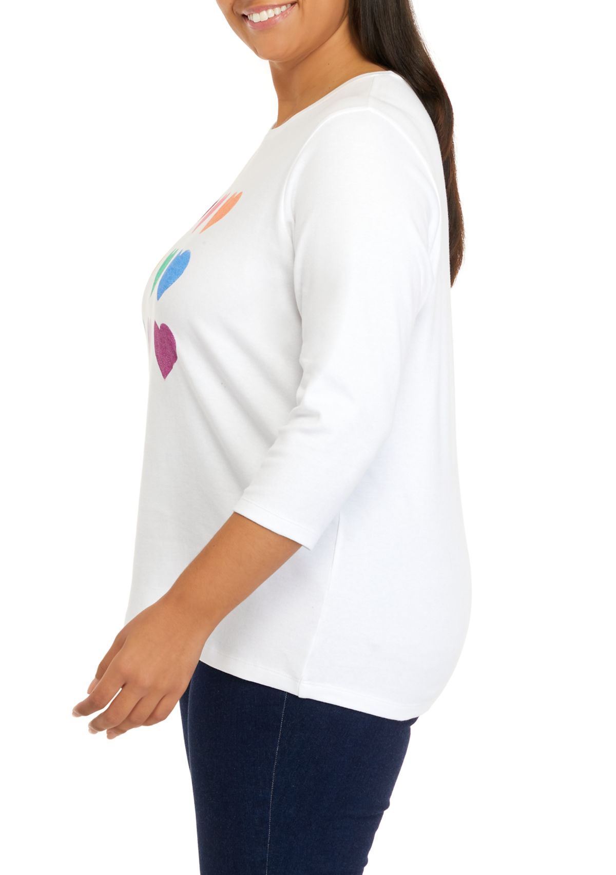 Plus Size 3/4 Sleeve Crew Neck Graphic T-Shirt