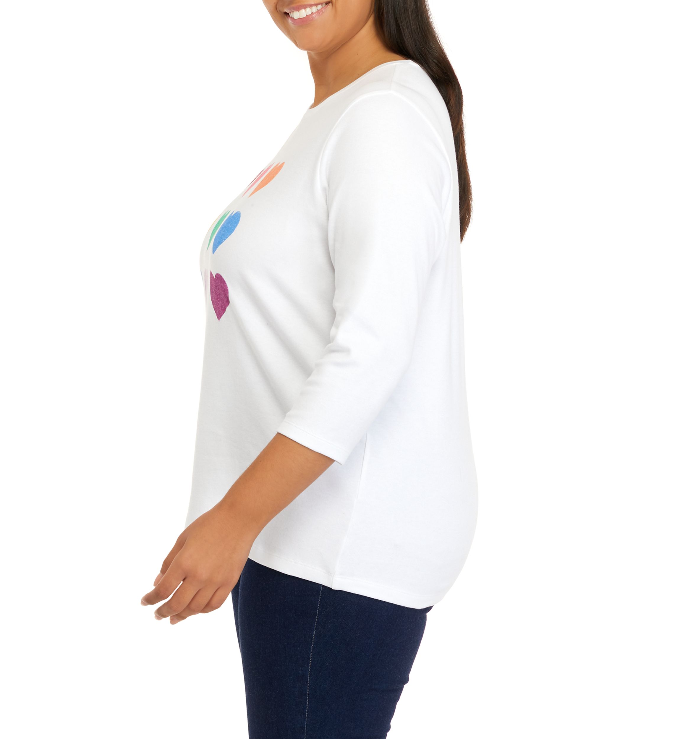 Plus Size 3/4 Sleeve Crew Neck Graphic T-Shirt