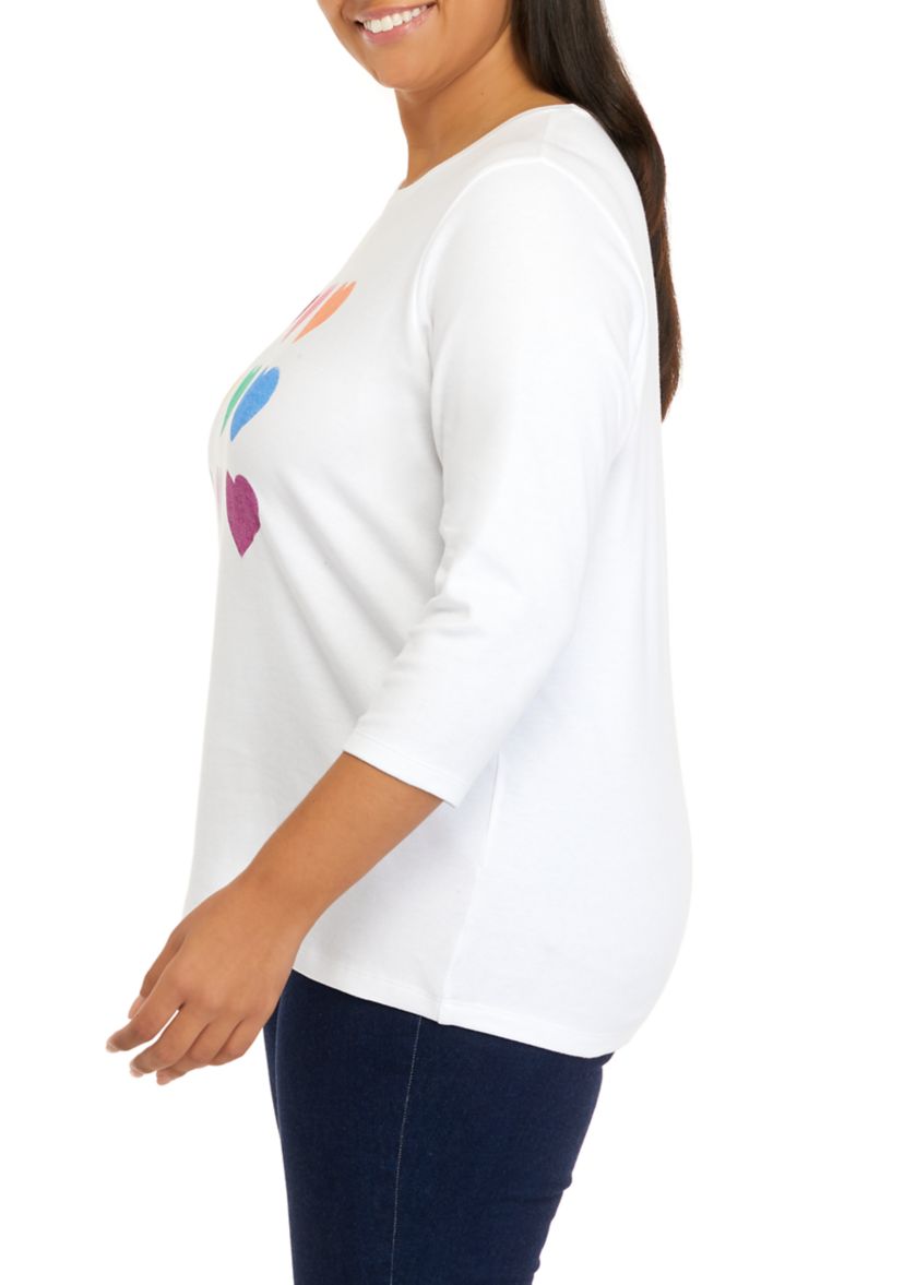 Plus Size 3/4 Sleeve Crew Neck Graphic T-Shirt