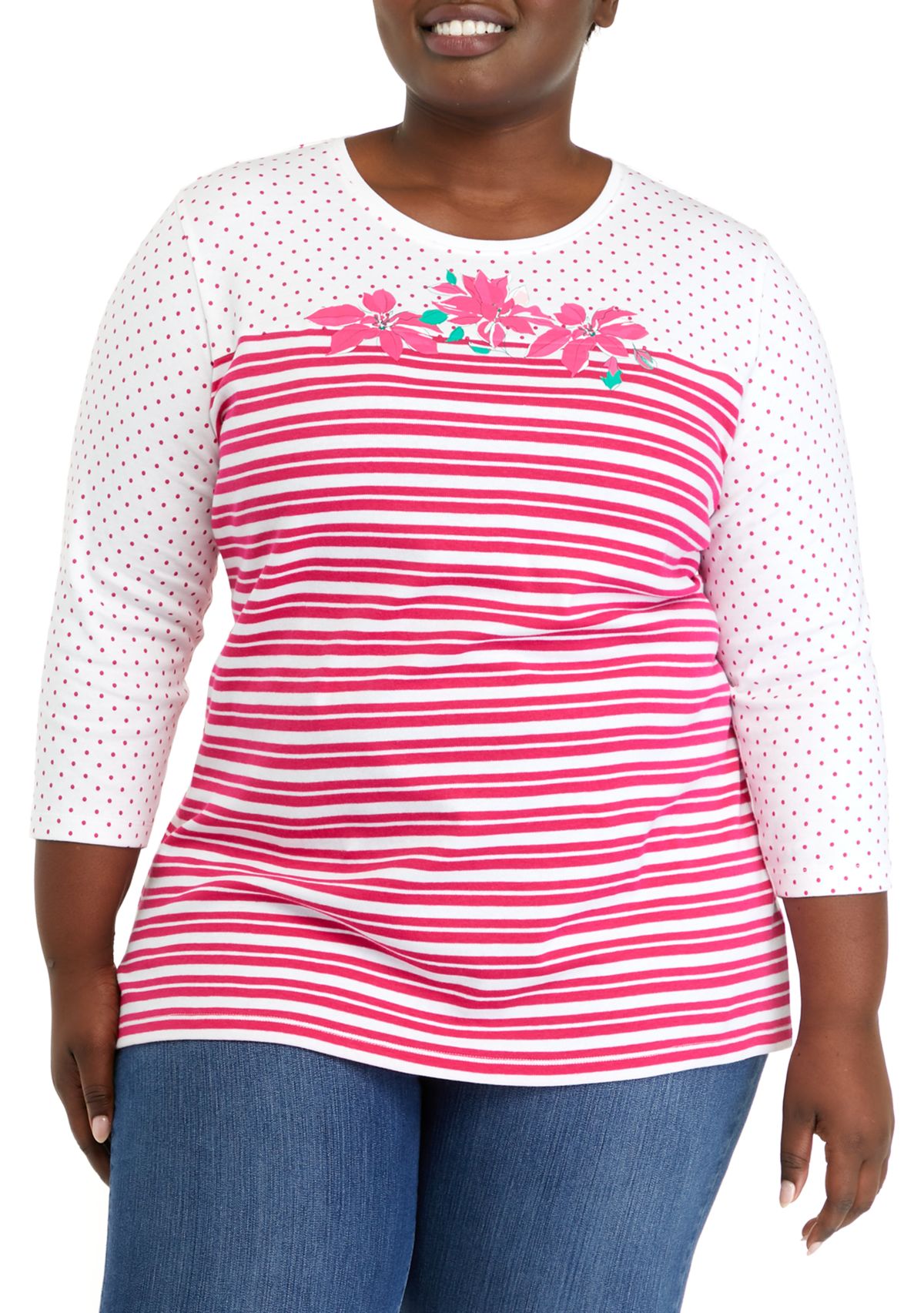 Plus Size 3/4 Sleeve Round Neck Graphic Top
