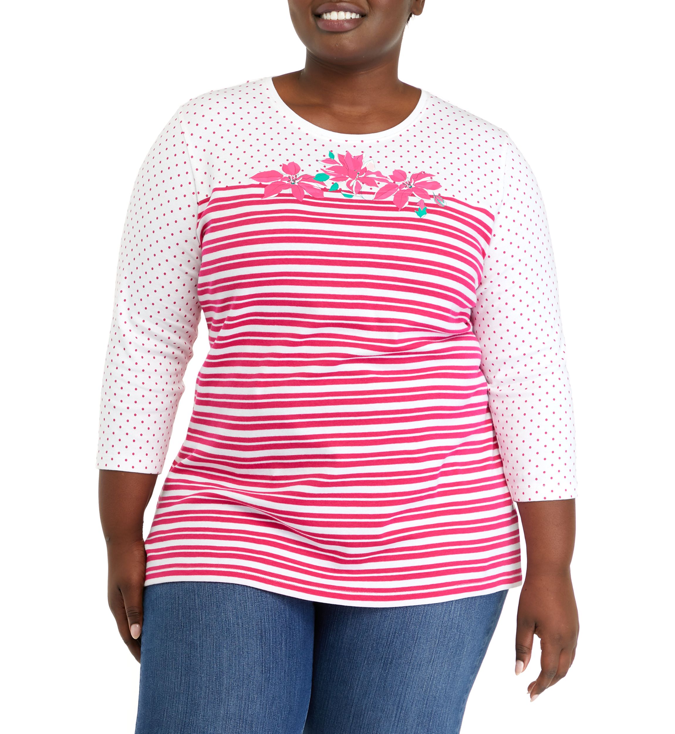 Plus Size 3/4 Sleeve Round Neck Graphic Top