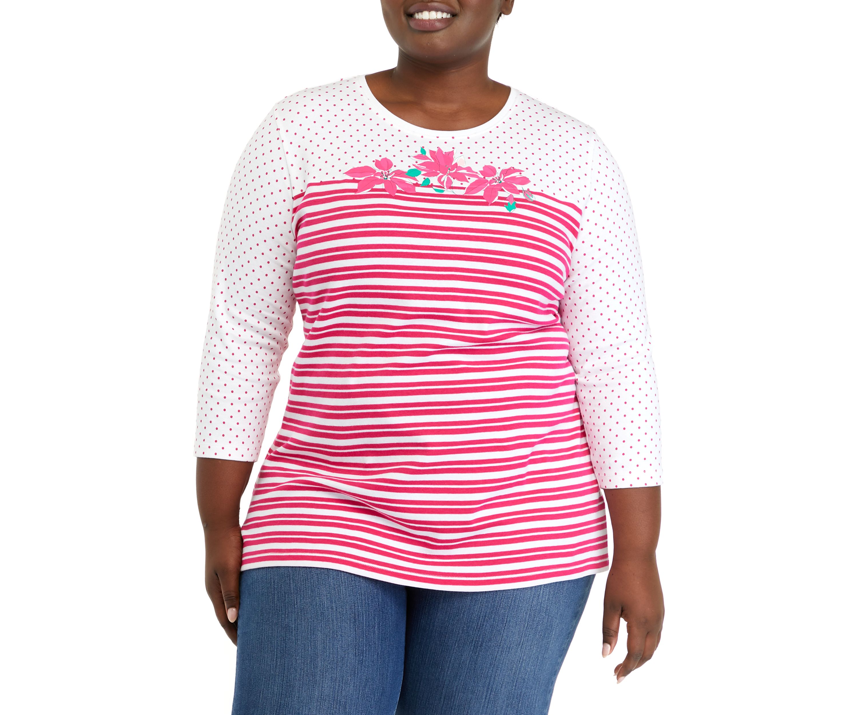 Plus Size 3/4 Sleeve Round Neck Graphic Top